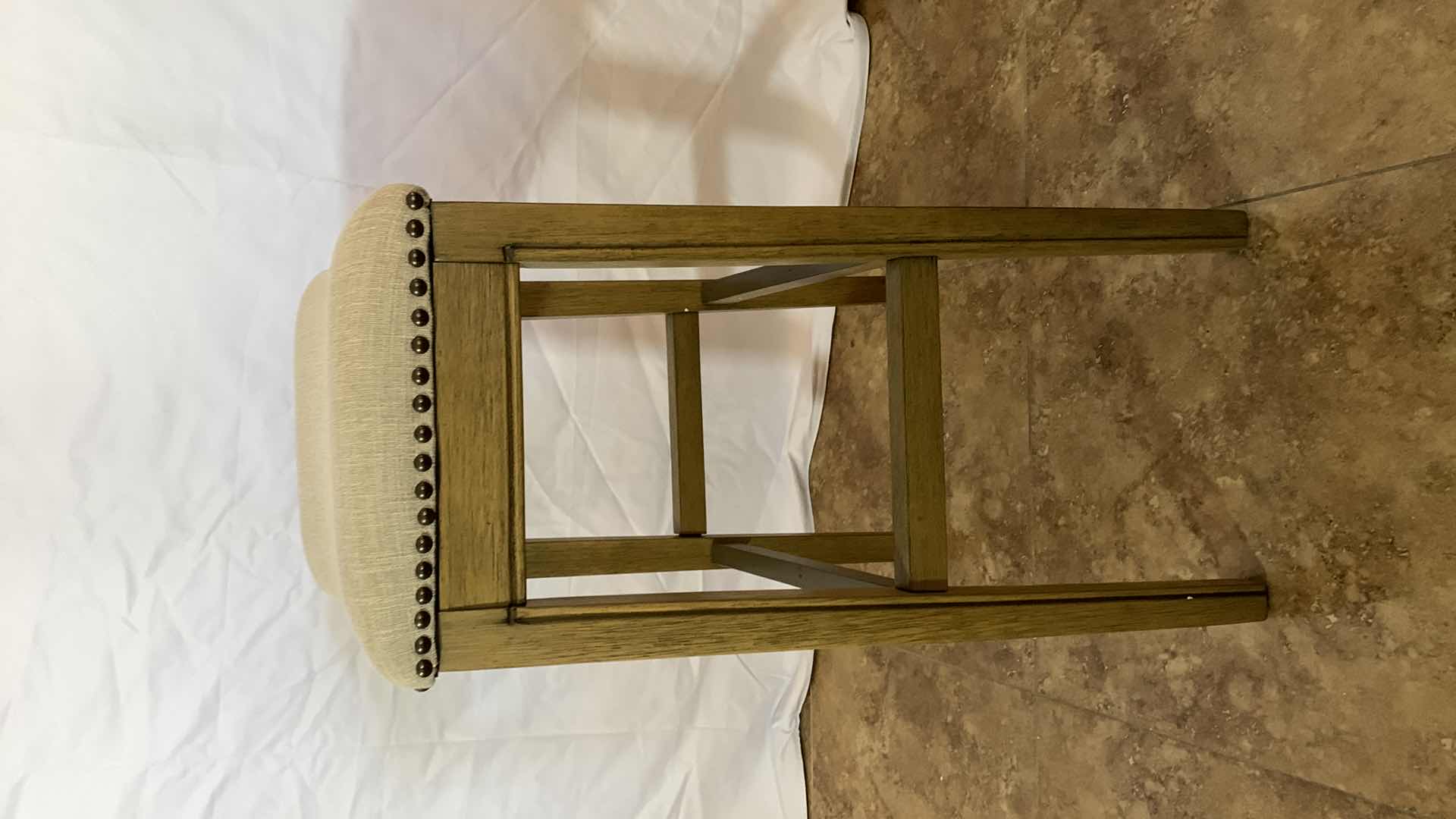 Photo 2 of ALATERRE FURNITURE WILLISTON WOODEN STOOL WITH NATURAL FABRIC SEAT 30” TALL