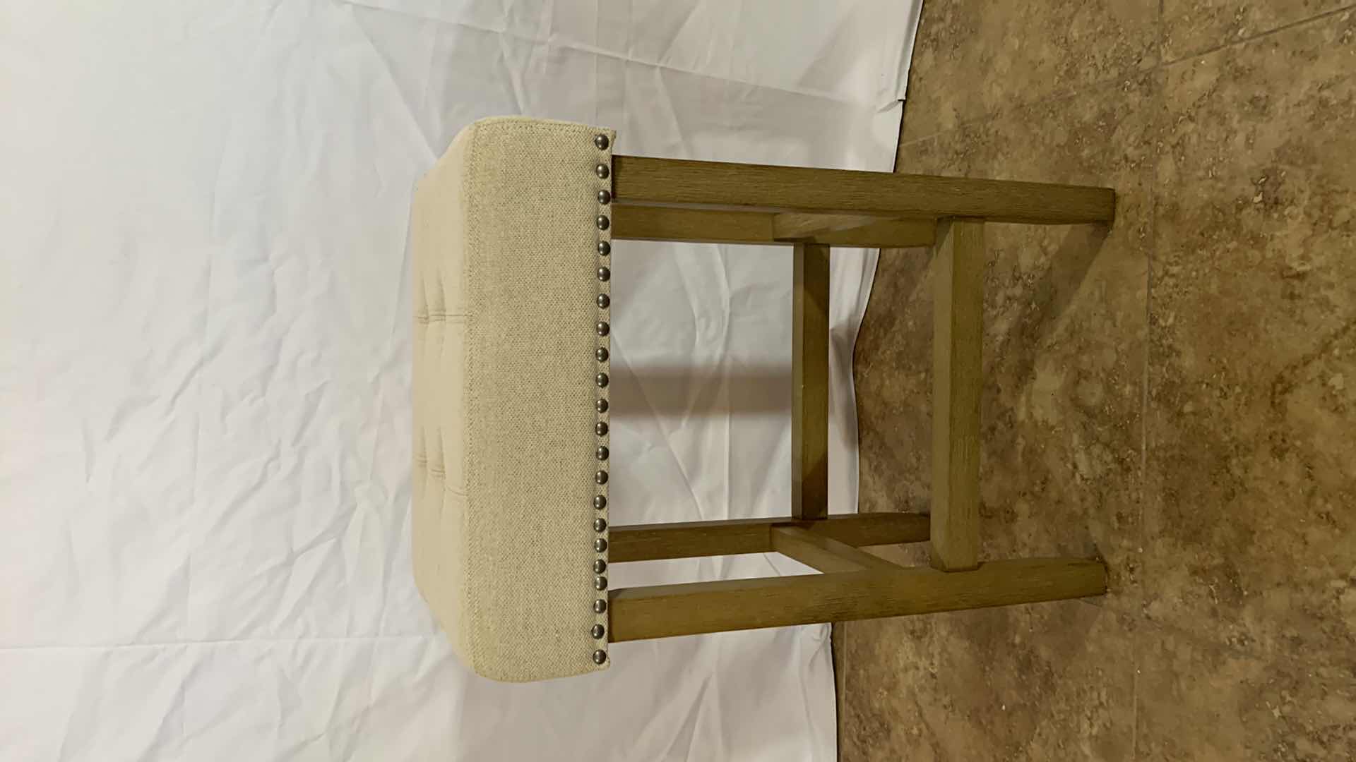 Photo 1 of TUFTED UPHOLSTERED BAR STOOL WITH NAILHEAD TRIM 17” X 13” H 24”