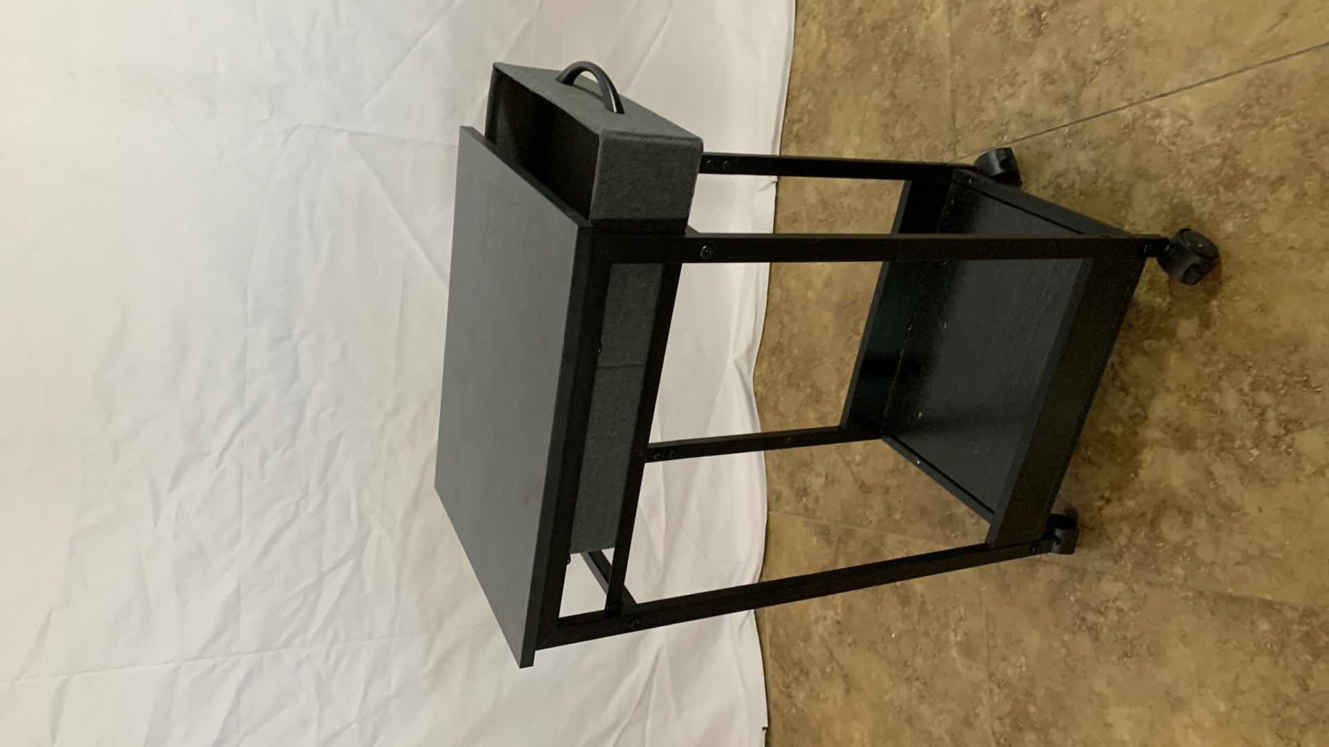 Photo 2 of METAL AND WOODEN PRINTER STAND WITH STORAGE AND WHEELS 16” X 12” H 27”