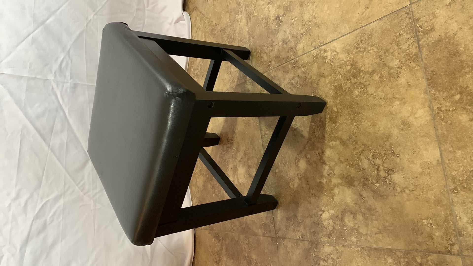 Photo 2 of AMAZON FAUX LEATHER AND WOOD VANITY STOOL 16” X 16” H 18”