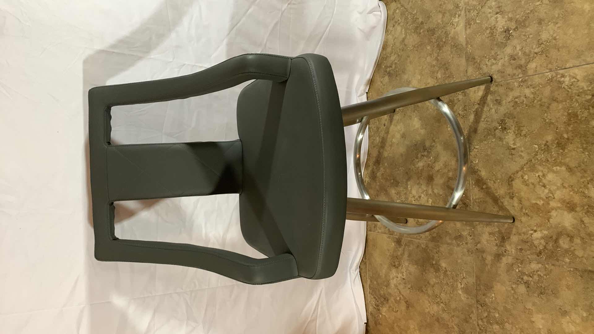 Photo 1 of  ARMEN LIVING MAXEN GRAY FAUX LEATHER AND BRUSHED STAINLESS STEEL SWIVEL BAR STOOL 41” TALL