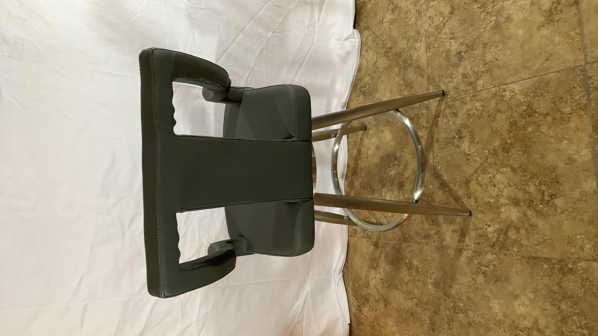 Photo 3 of  ARMEN LIVING MAXEN GRAY FAUX LEATHER AND BRUSHED STAINLESS STEEL SWIVEL BAR STOOL 41” TALL