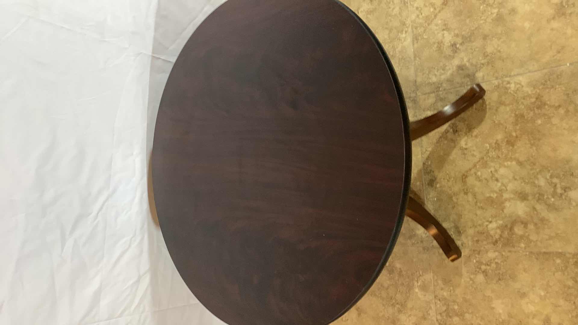 Photo 2 of MAHOGANY ROUND TABLE 30” CIRCUMFERENCE