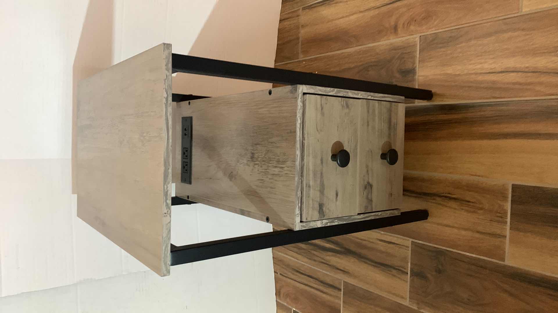 Photo 2 of WOODEN END TABLE WITH USB CHARGING STATION AND ELECTRICAL OUTLETS 12” X 19” H 24”