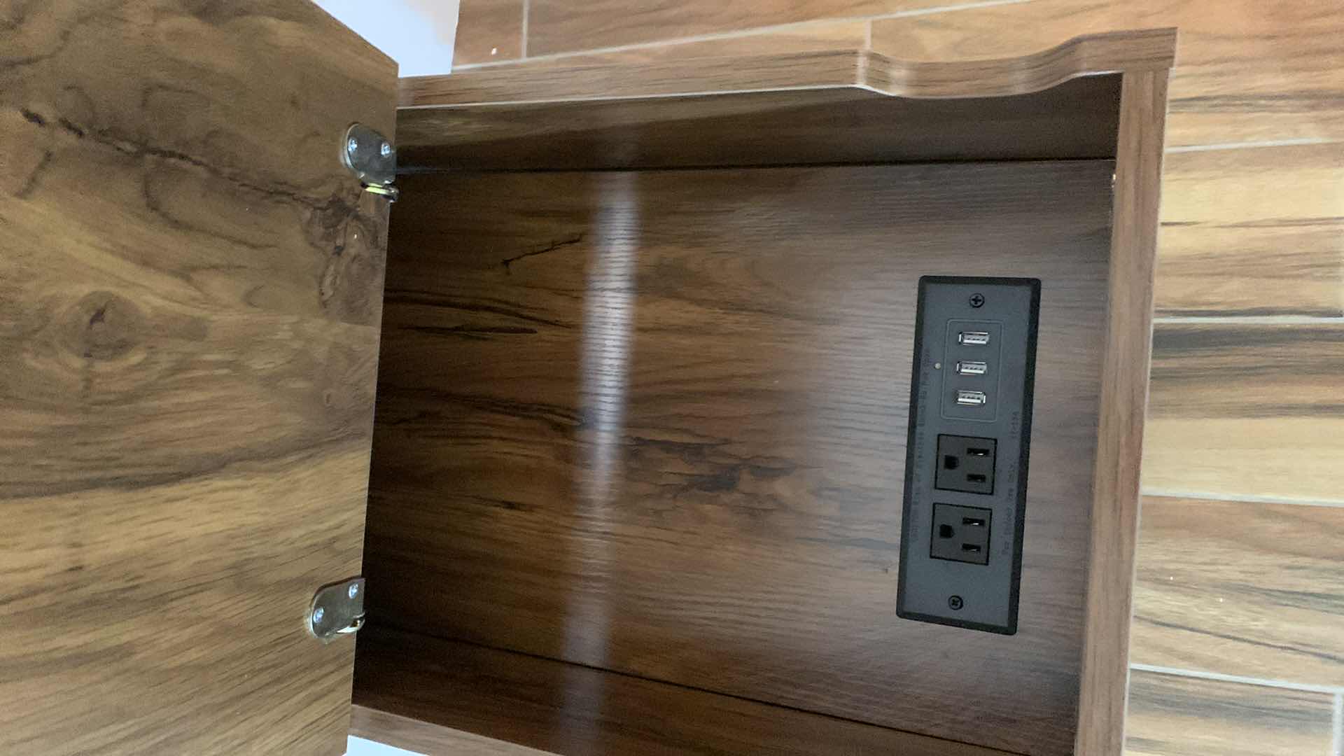 Photo 2 of NARROW WOODEN END TABLE WITH USB CHARGING STATION AND ELECTRICAL OUTLETS 12” X 24” H 24”