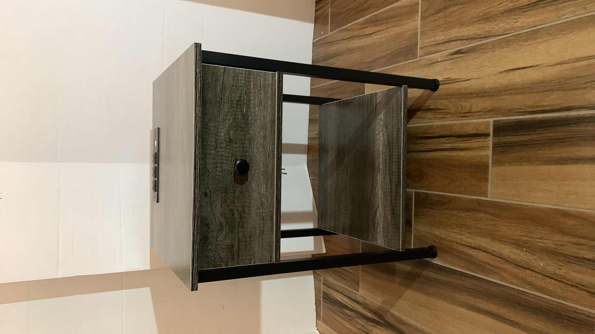 Photo 1 of  WOODEN END TABLE WITH USB CHARGING STATION AND ELECTRICAL OUTLETS 16” X 16” X 22”