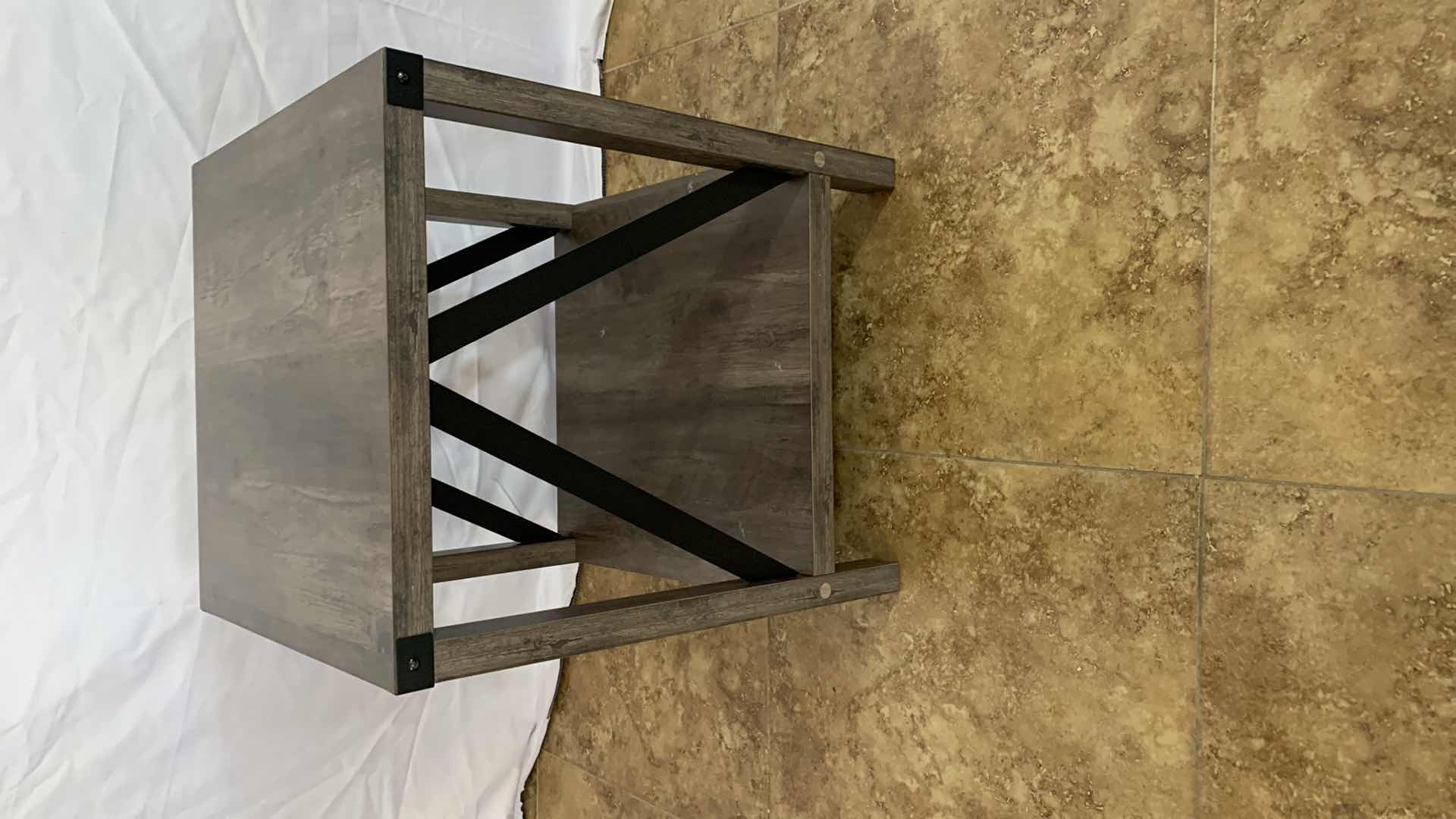 Photo 2 of WOODEN SQUARE END TABLE WITH METAL ACCENTS 18” X 18” H 22”