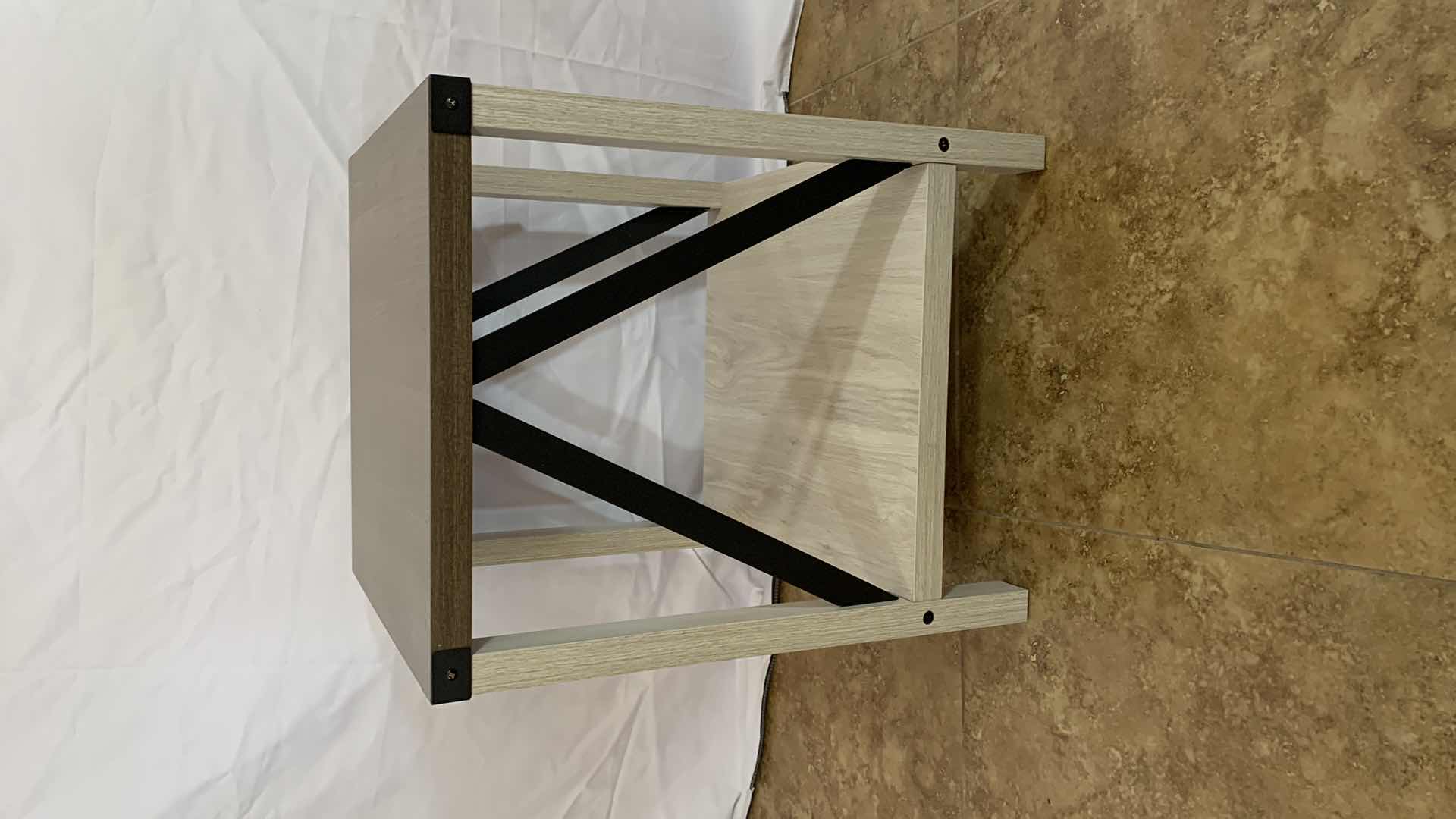 Photo 1 of SQUARE WOODEN SIDE TABLE WITH METAL ACCENTS 18” X 18” H 22”