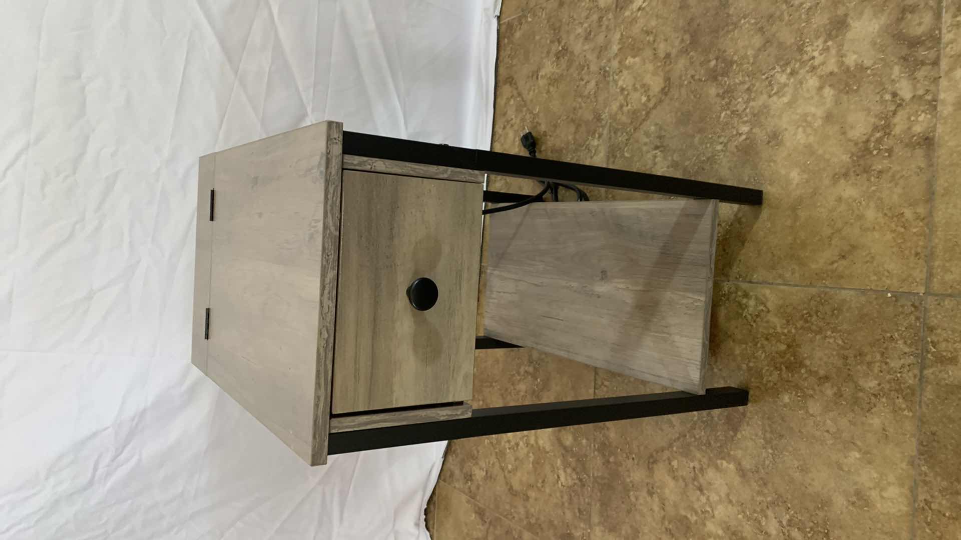 Photo 1 of NARROW WOODEN END TABLE WITH USB CHARGING STATION AND ELECTRICAL OUTLETS AND STORAGE AREA 12” X 20” H 24”