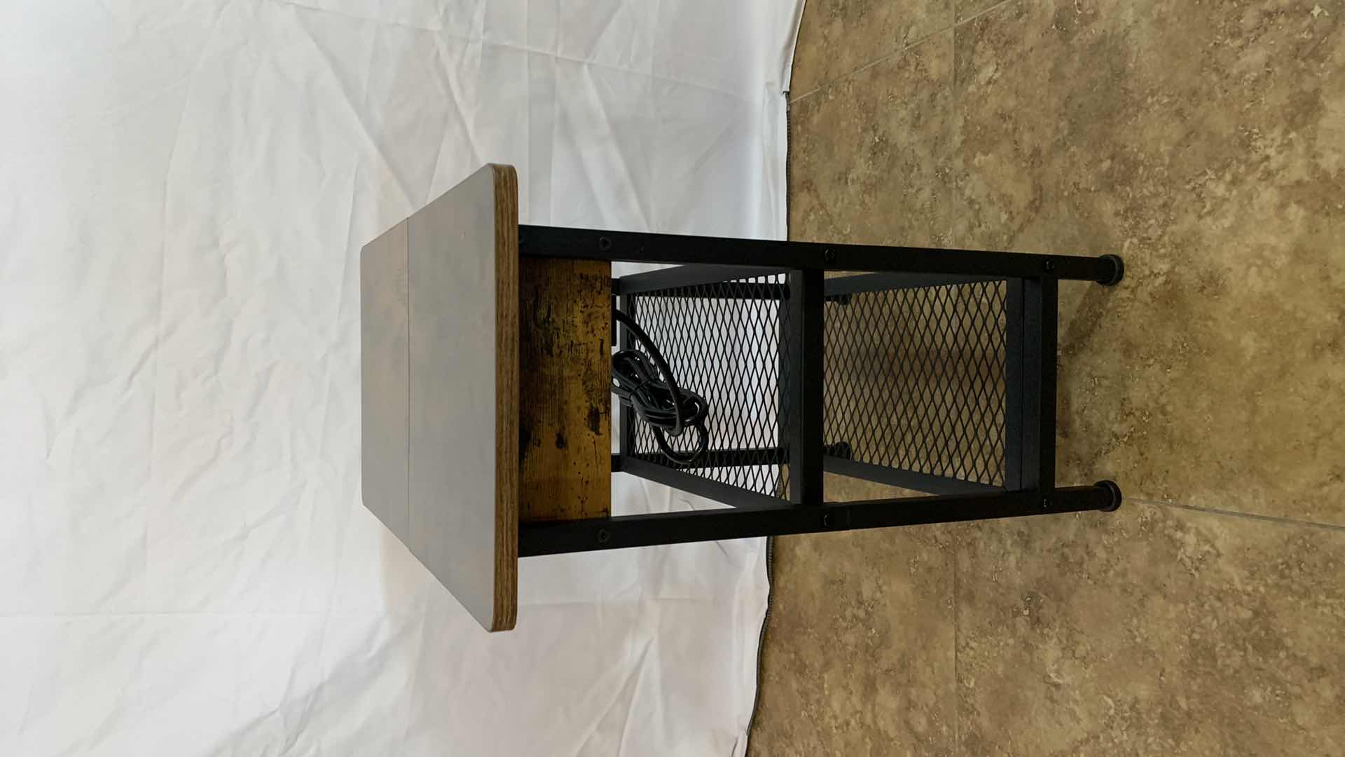 Photo 1 of METAL AND WOODEN NARROW END TABLE WITH SHELF WITH USB CHARGING STATION AND ELECTRICAL OUTLETS 12” X 23” H 24”