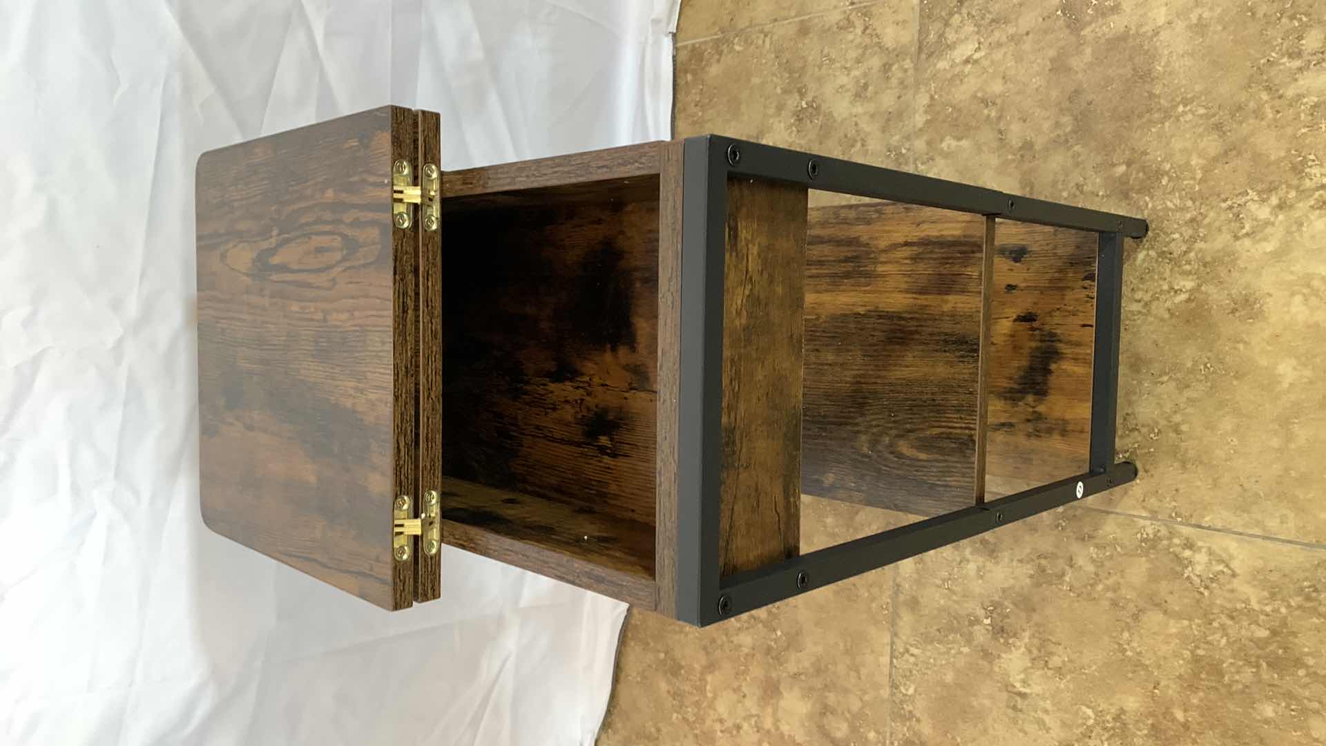 Photo 2 of METAL AND WOODEN NARROW END TABLE WITH SHELF AND USB CHARGING STATION AND ELECTRICAL OUTLETS 12” X 24” H 24”