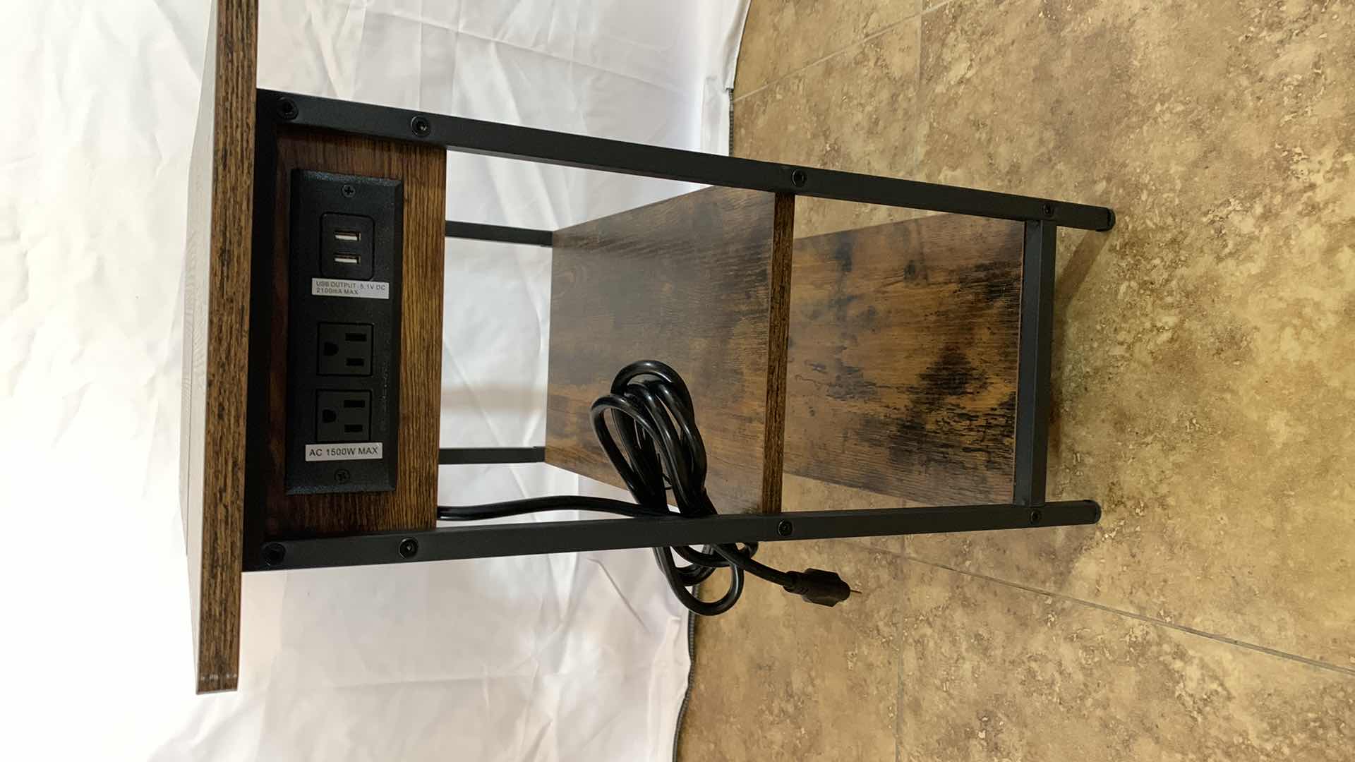 Photo 3 of METAL AND WOODEN NARROW END TABLE WITH SHELF AND USB CHARGING STATION AND ELECTRICAL OUTLETS 12” X 24” H 24”