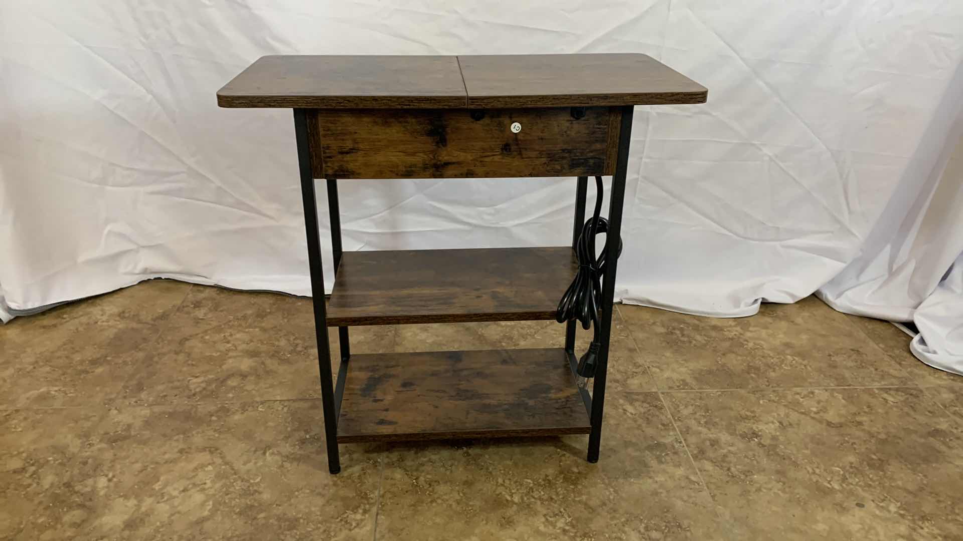 Photo 4 of METAL AND WOODEN NARROW END TABLE WITH SHELF AND USB CHARGING STATION AND ELECTRICAL OUTLETS 12” X 24” H 24”