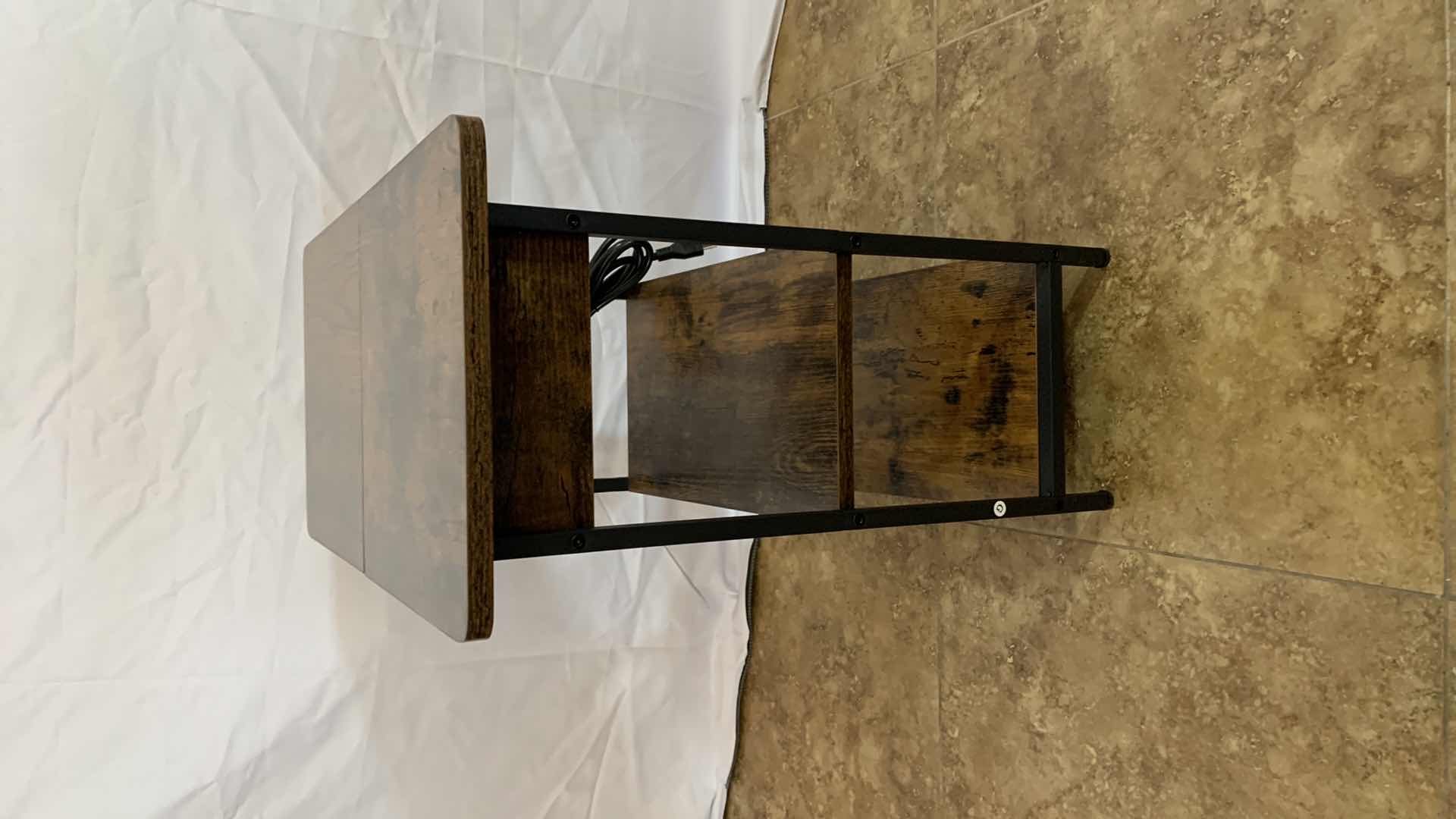 Photo 1 of METAL AND WOODEN NARROW END TABLE WITH SHELF AND USB CHARGING STATION AND ELECTRICAL OUTLETS 12” X 24” H 24”