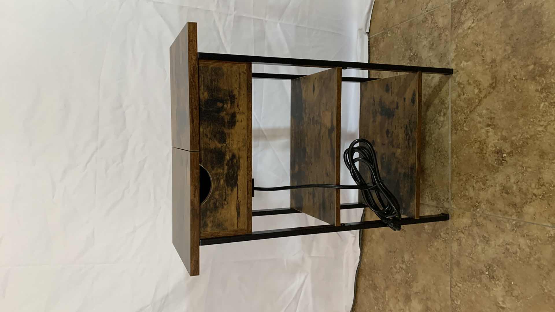 Photo 1 of NARROW METAL AND WOOD END TABLE WITH USB CHARGING STATION AND ELECTRICAL OUTLETS 19” X 10” H 26”