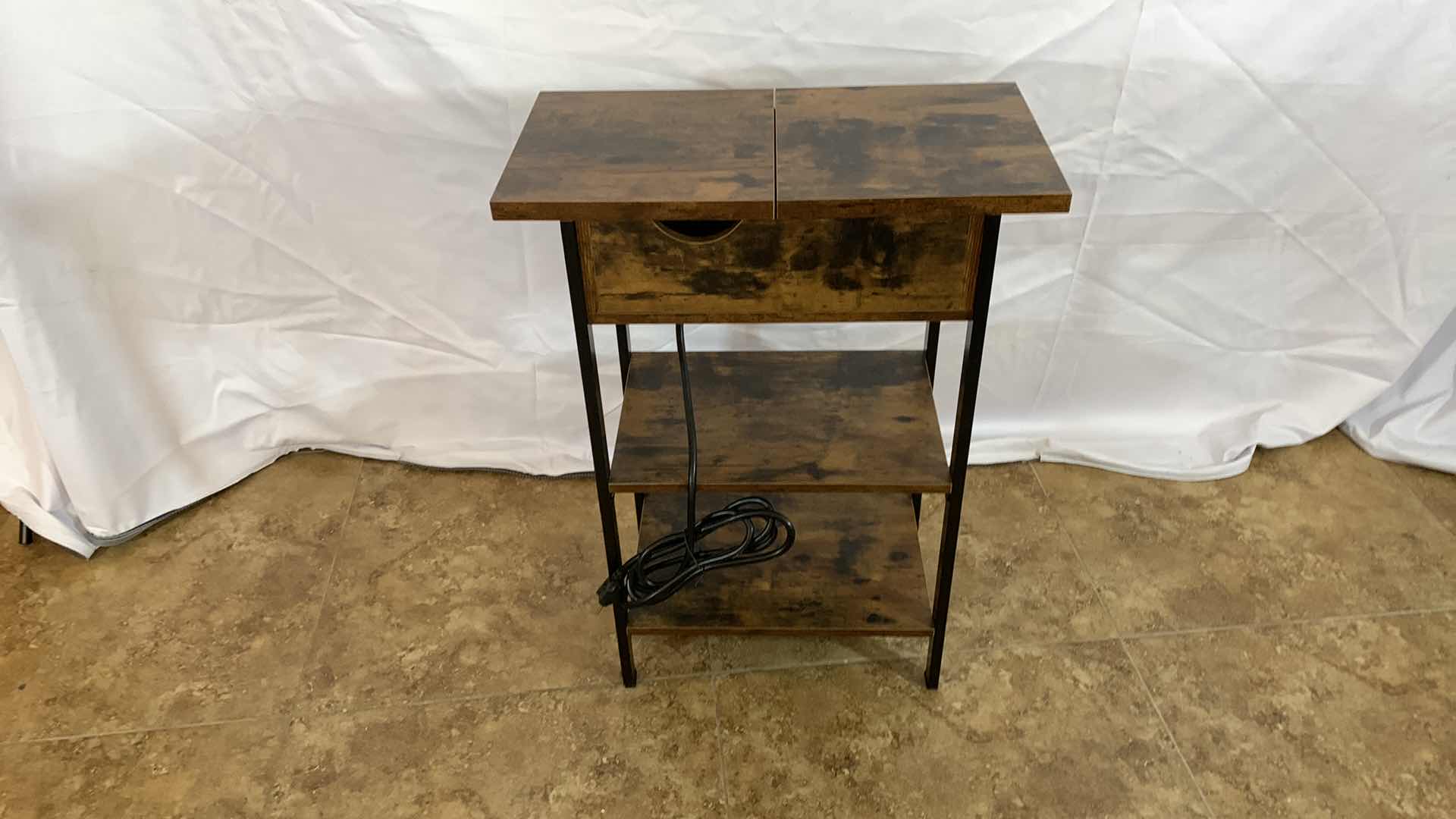 Photo 3 of NARROW METAL AND WOOD END TABLE WITH USB CHARGING STATION AND ELECTRICAL OUTLETS 19” X 10” H 26”