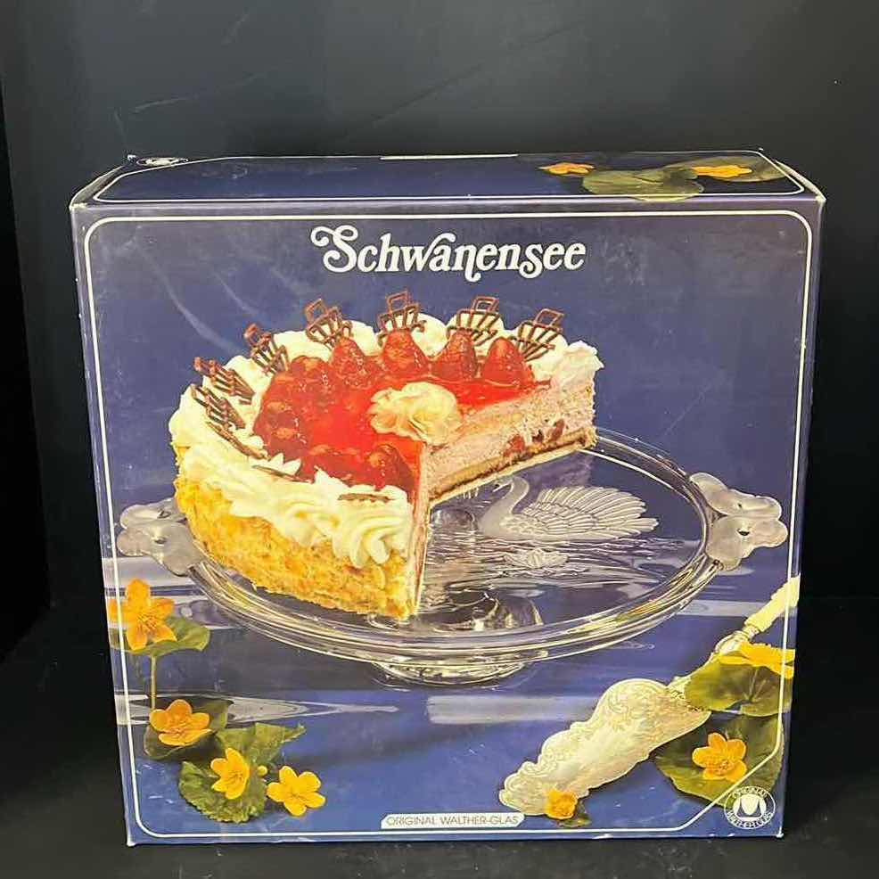 Photo 1 of NEW IN BOX-VINTAGE 13” CRYSTAL GLASS SCHWANENSEE CAKE PLATTER. MADE IN GERMANY.