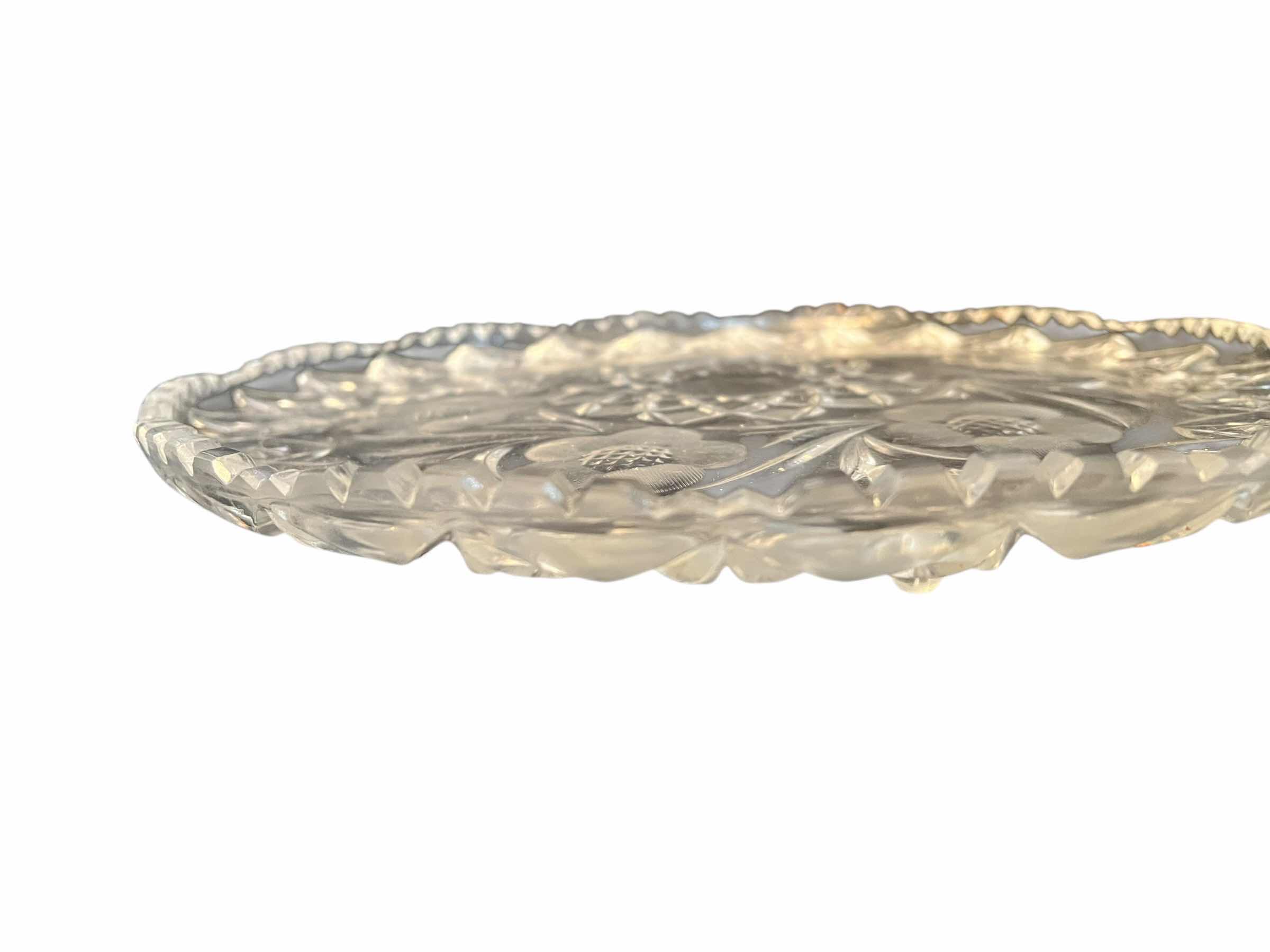Photo 1 of 12” HOME DECOR. CRYSTAL CUT GLASS SERVING PLATTER. POSSIBLY VINTAGE EUROPEAN LEAD GLASS.