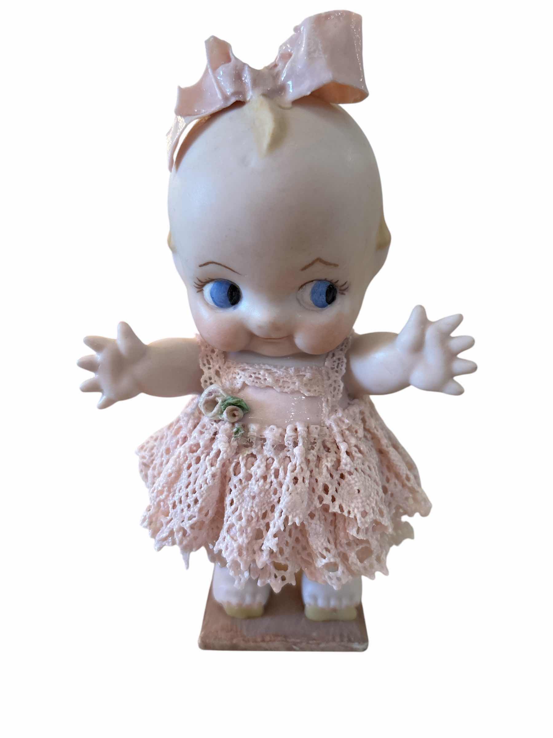 Photo 1 of PORCELAIN KEWPIE - VERY FRAGILE - PINK BABY WITH BROKEN BOWS