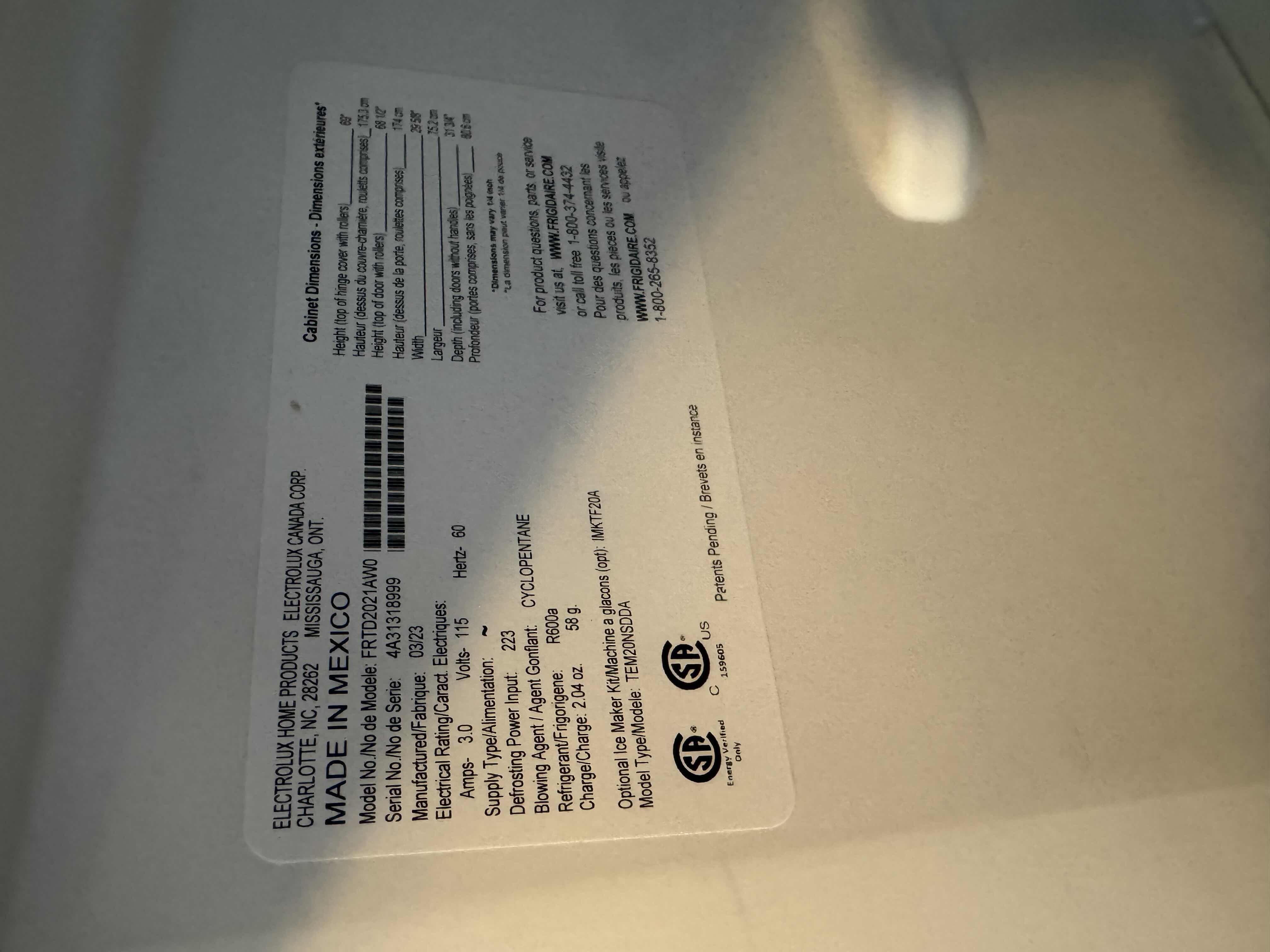 Photo 1 of FRIGIDAIRE REFRIGERATOR/FREEZER