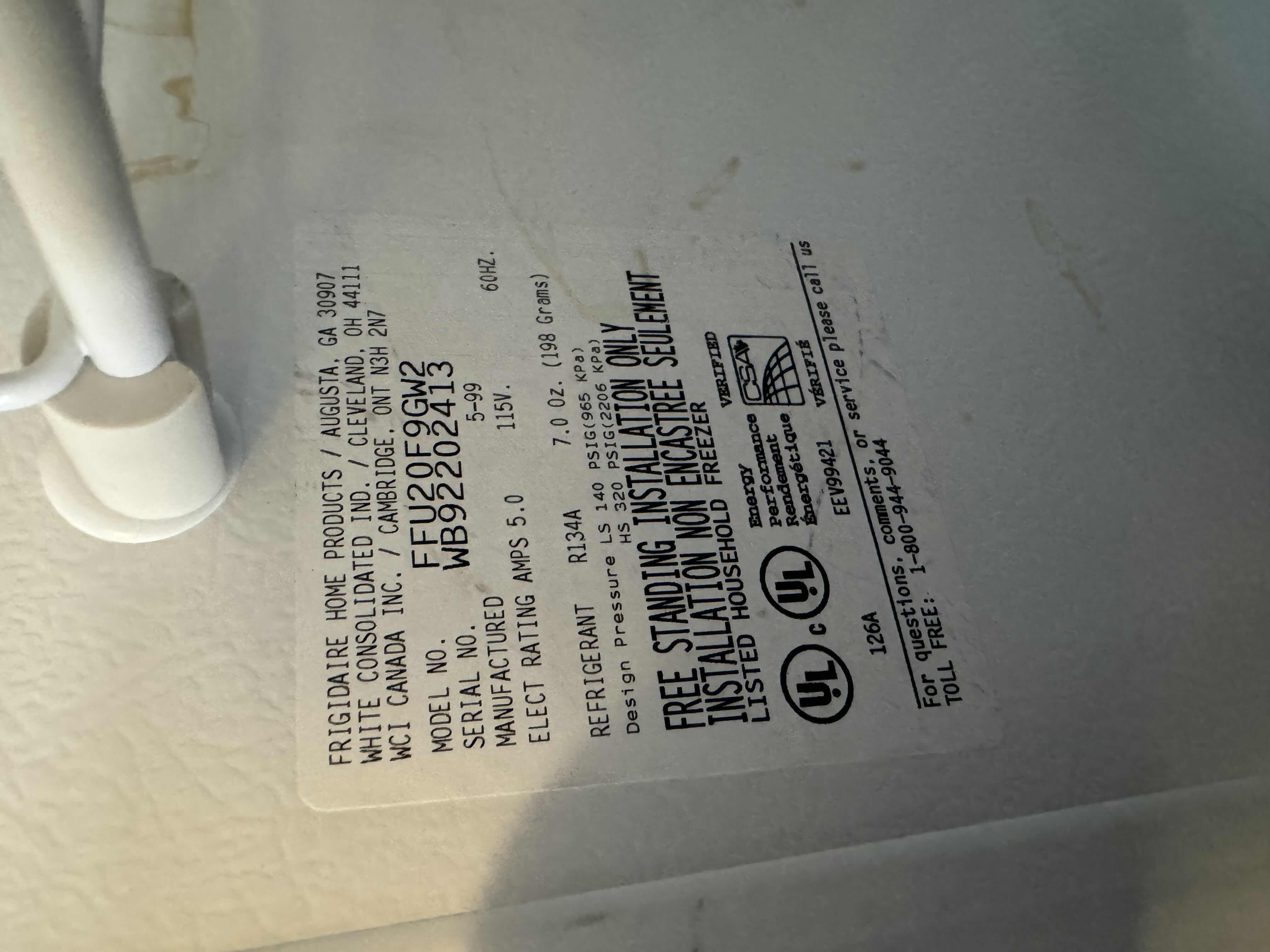 Photo 1 of FRIGIDAIRE STAND ALONE UPRIGHT FREEZER