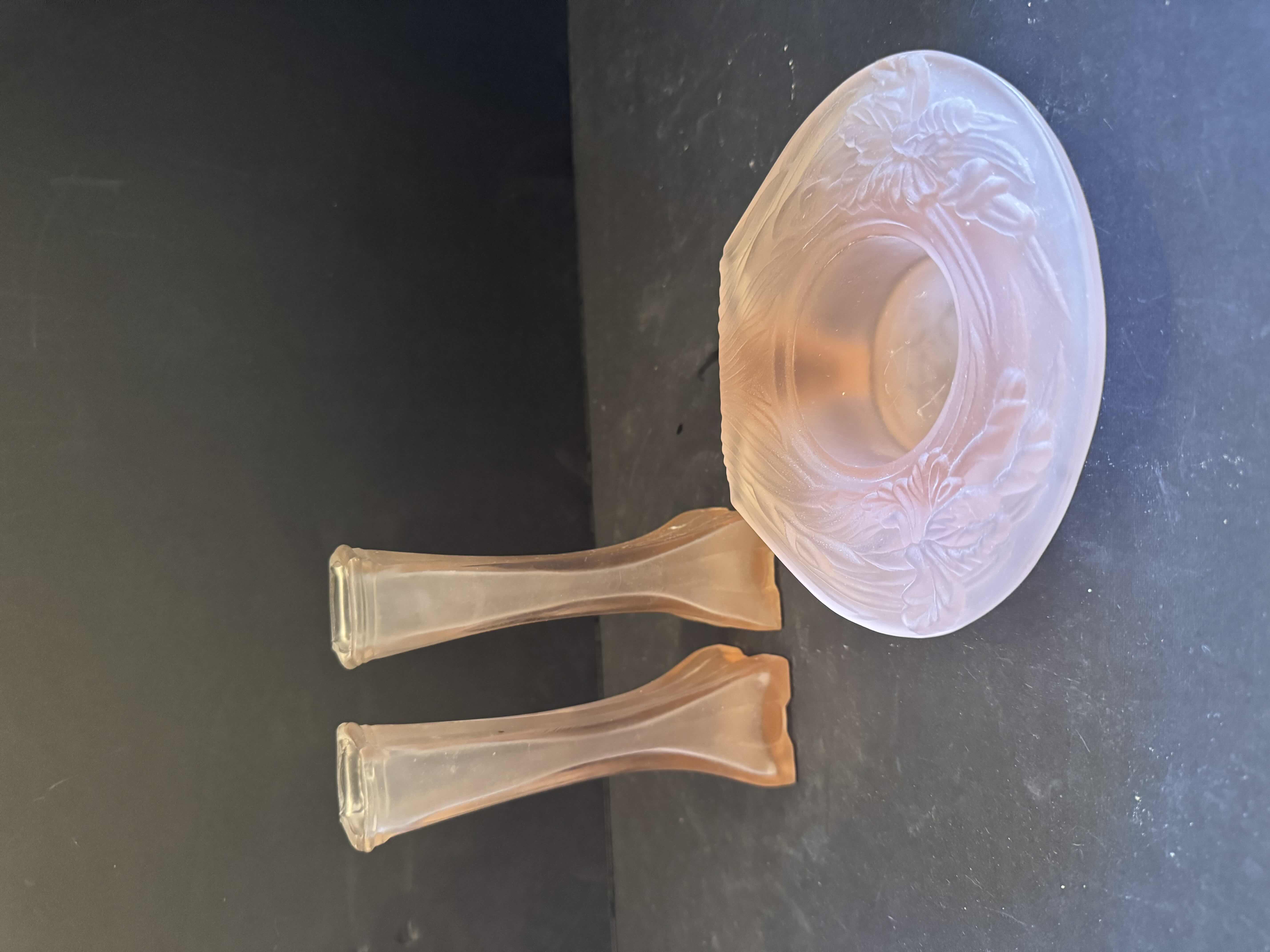 Photo 1 of VINTAGE COLLECTION OF PINK DEPRESSION GLASS, GLASS PITCHER, SWIRL VASE, CANDY DISH, CANDLE HOLDERS, 5 ITEMS

PITCHER
8.5” X H8.5”
SWIRL VASE
4.5” X H5.5”
CANDY DISH
6” X H1.5”
CANDLE HOLDERS
2” X H6”