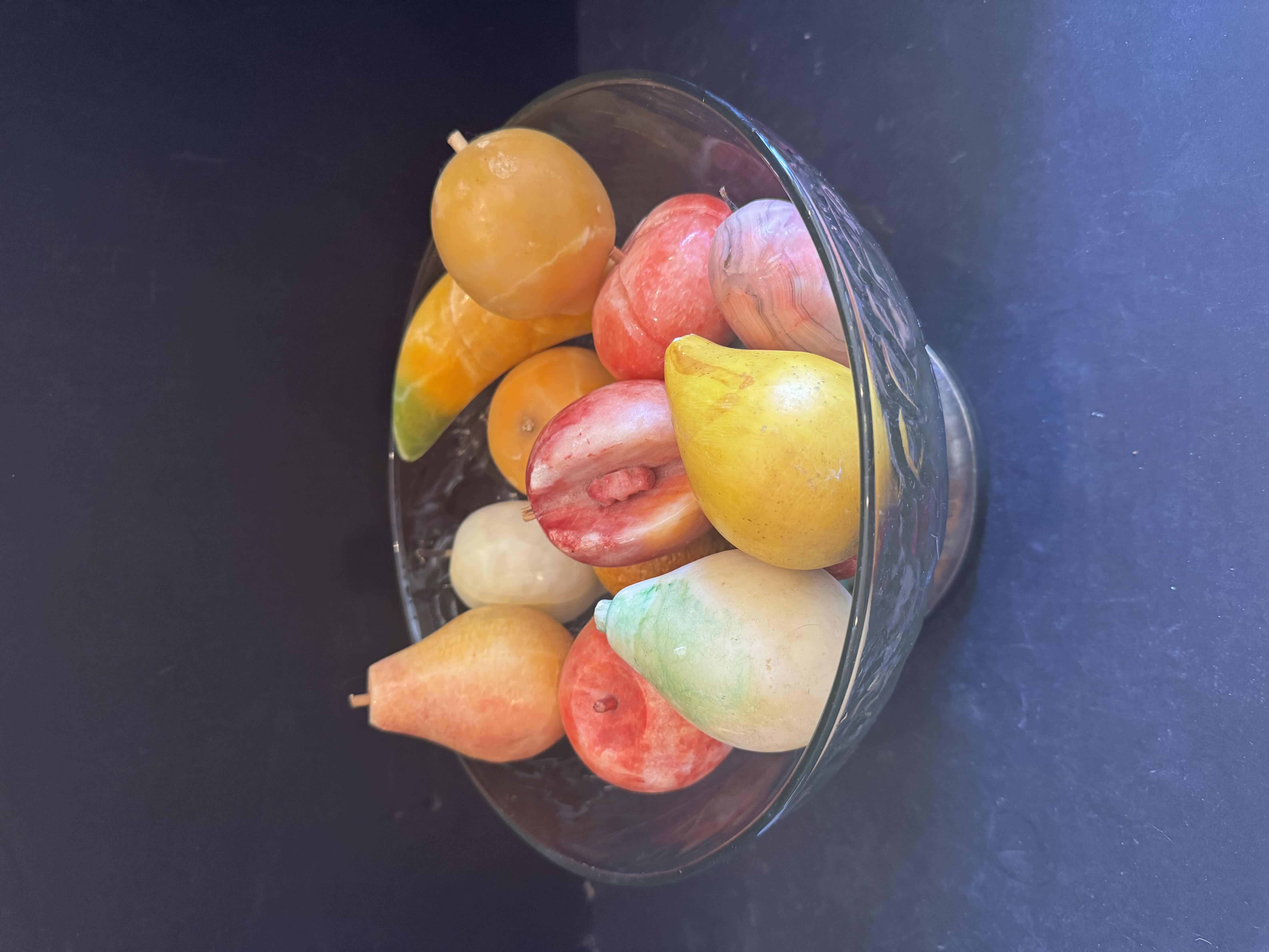 Photo 1 of VINTAGE CRYSTAL FRUIT BOWL WITH SILVER BASE AND ASSORTED CRYSTAL GEMSTONE FRUIT
D10” X H6”
