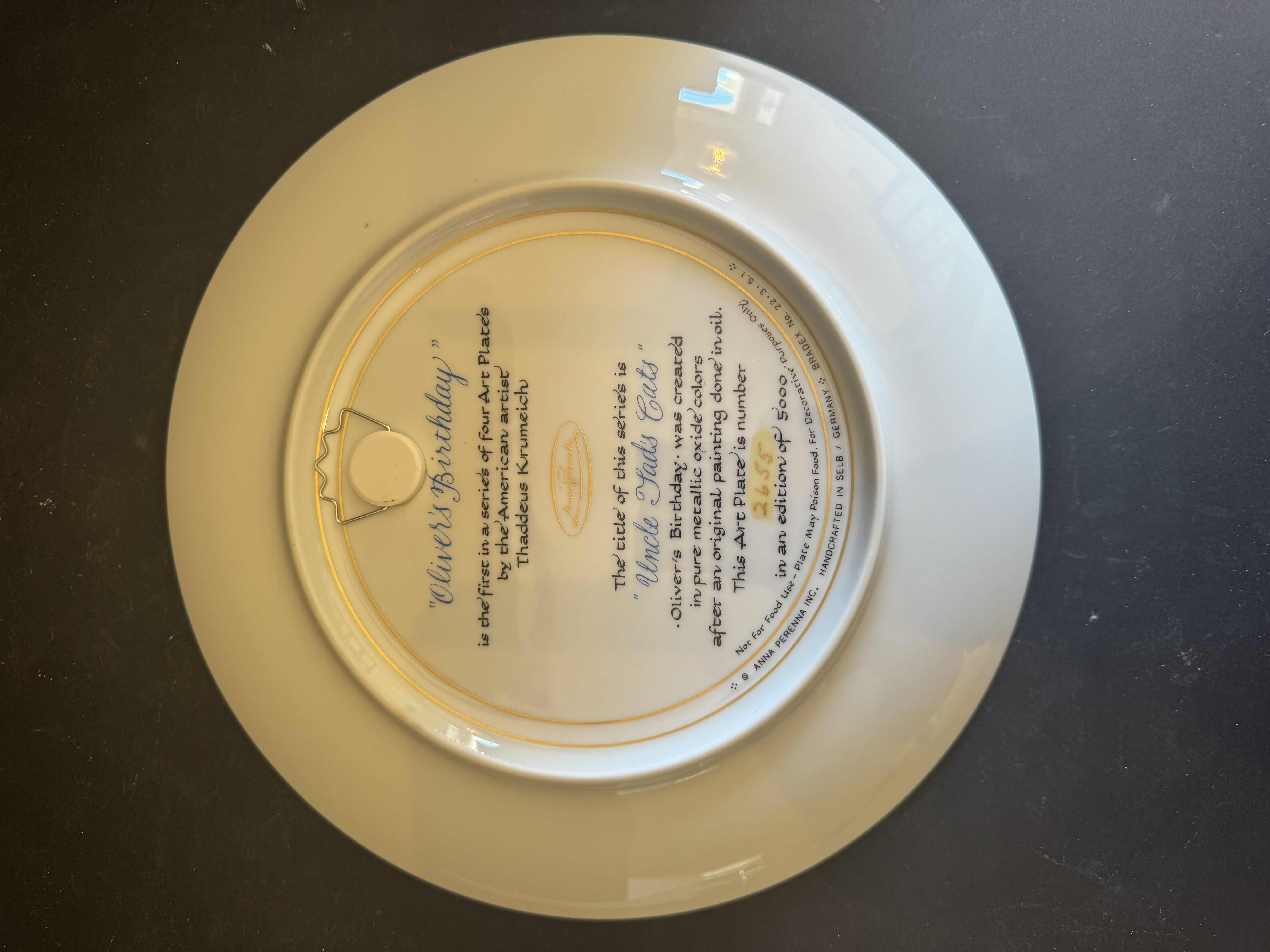 Photo 1 of VINTAGE ANNA PERENNA OLIVER’S BIRTHDAY UNCLE TAD’S ANNIVERSARY PLATE

D10”