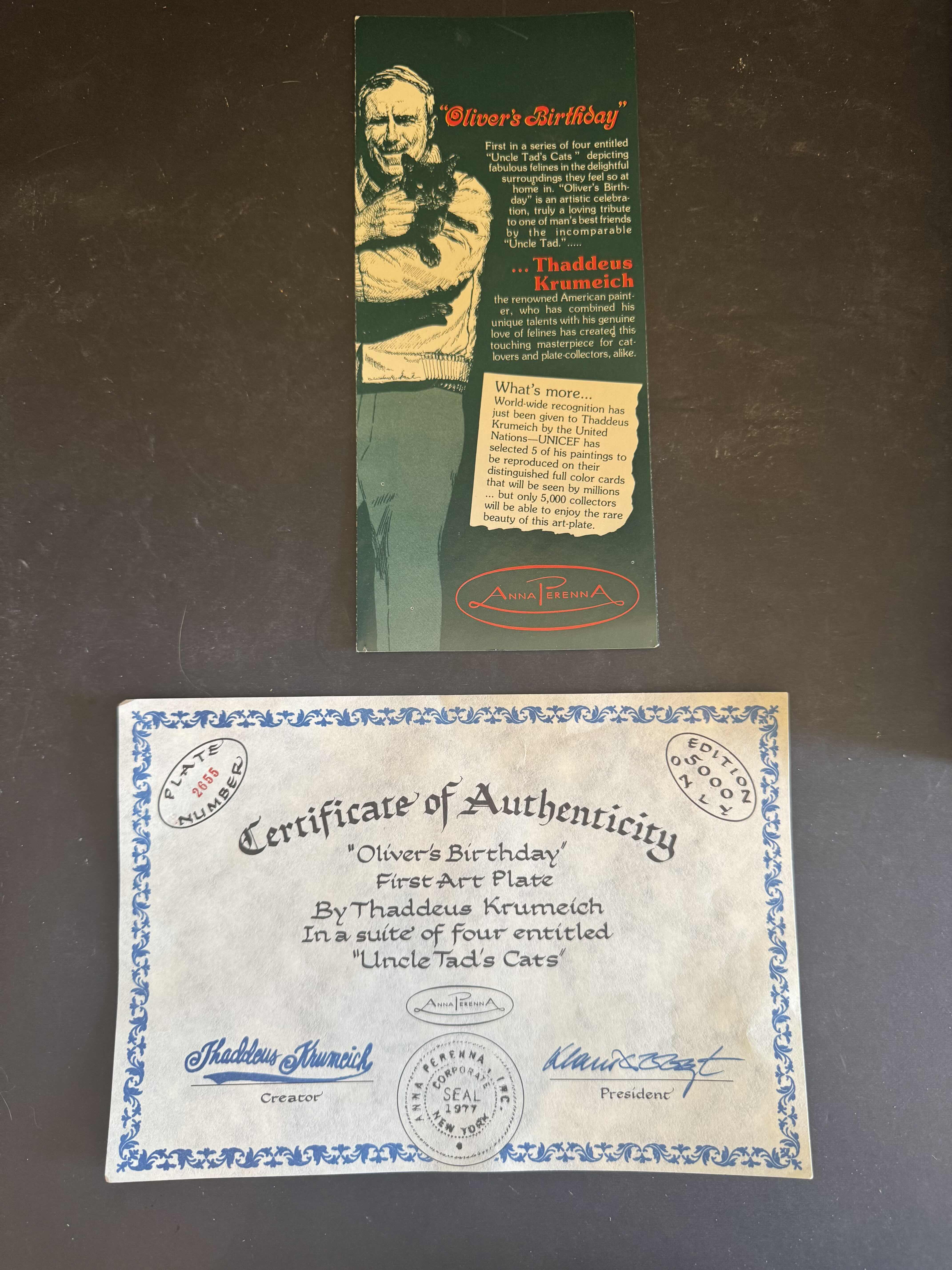 Photo 1 of VINTAGE ANNA PERENNA OLIVER’S BIRTHDAY UNCLE TAD’S ANNIVERSARY PLATE

D10”