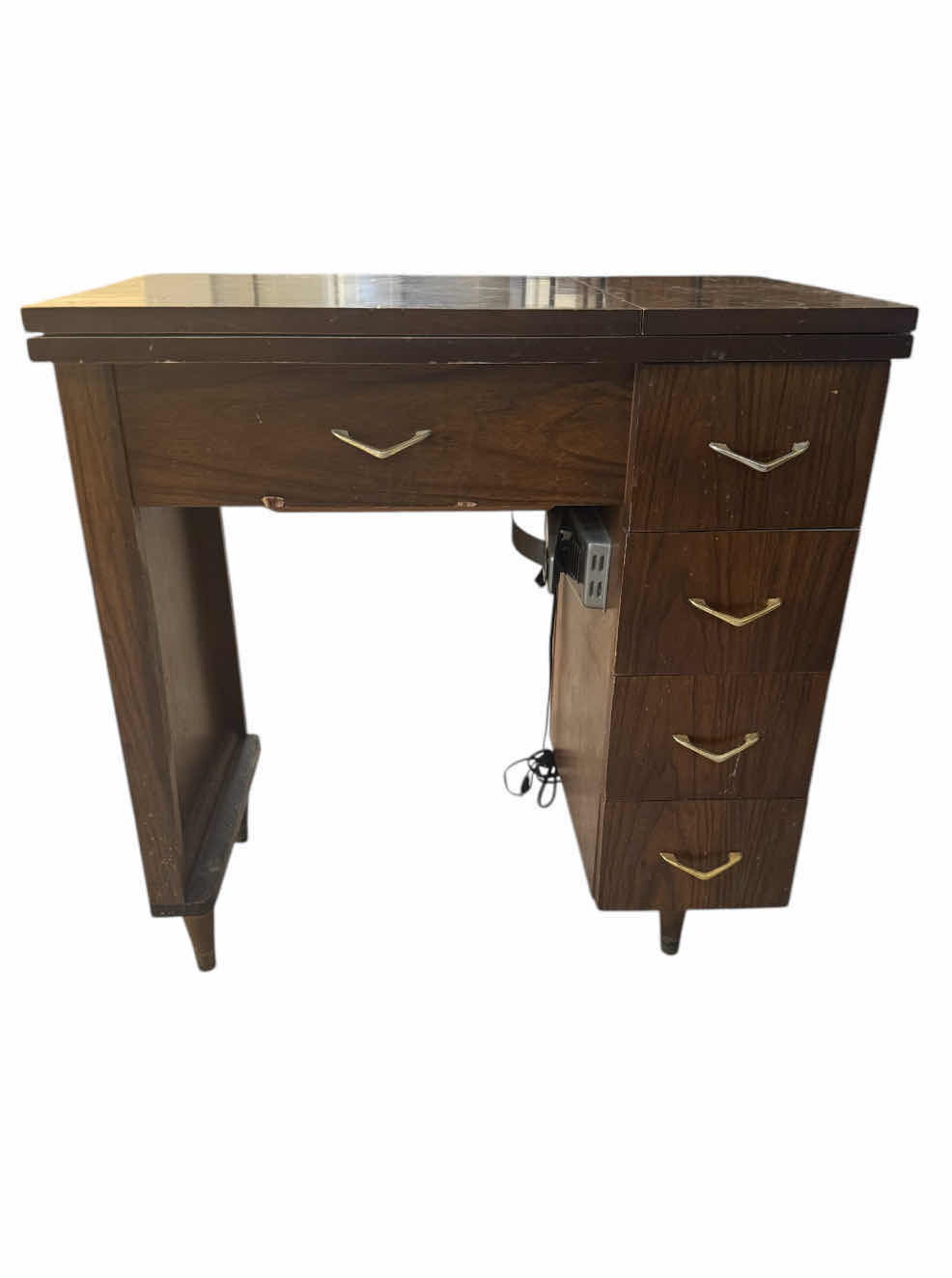 Photo 1 of VINTAGE SEWING MACHINE WORKSTATION WOODEN CABINET

WHEN OPEN
59” X 17” X H30”