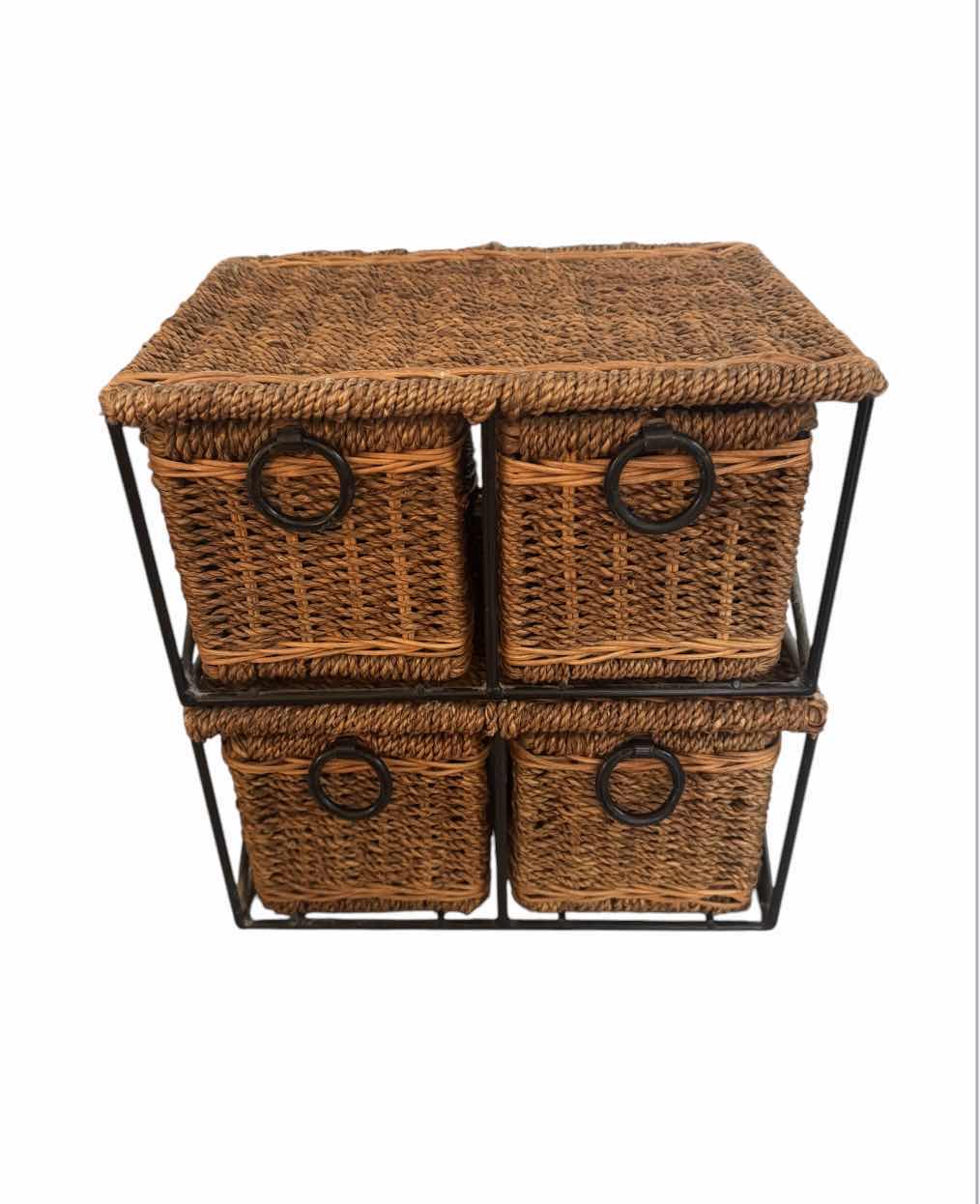 Photo 1 of 2- METAL FRAMED WOVEN RATTAN STORAGE DRAWERS
12” X 9” X H6”