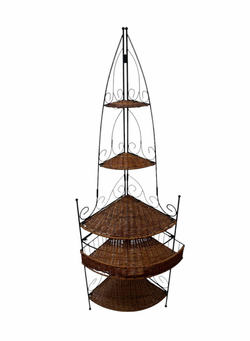Photo 1 of CORNER RATTAN METAL WOVEN STORAGE, 4 TIER STORAGE WITH DRAWER
18” X 13” X H54”