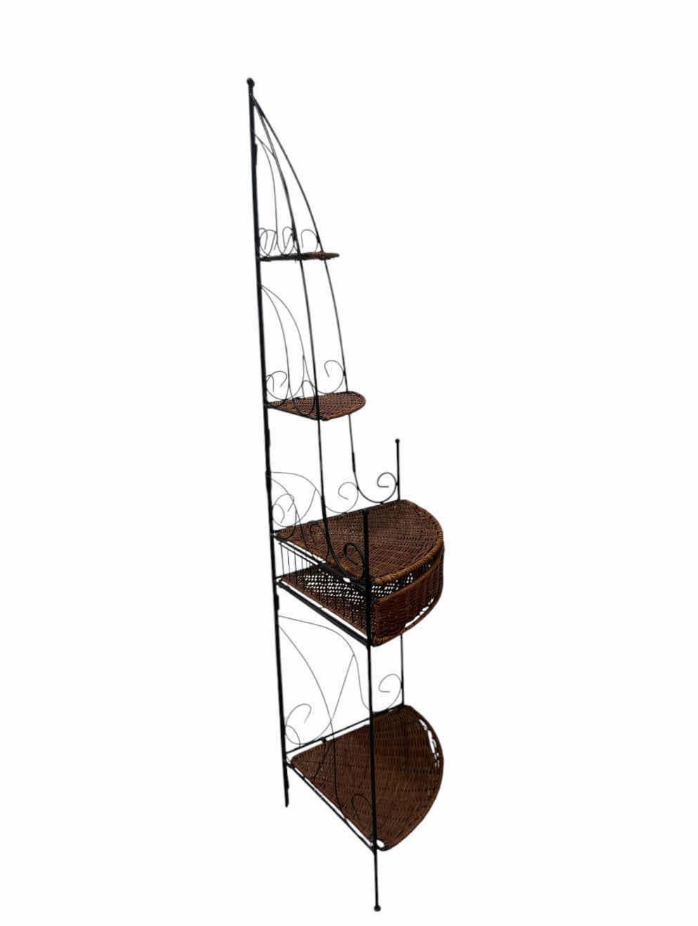 Photo 1 of CORNER RATTAN METAL WOVEN STORAGE, 4 TIER STORAGE WITH DRAWER

18” X 13” X H54”
