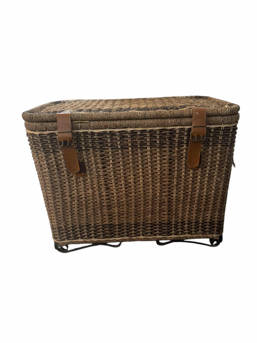 Photo 1 of VINTAGE FRENCH WICKER STORAGE HAMPER BASKET
27.5” X 17.5” X H21”