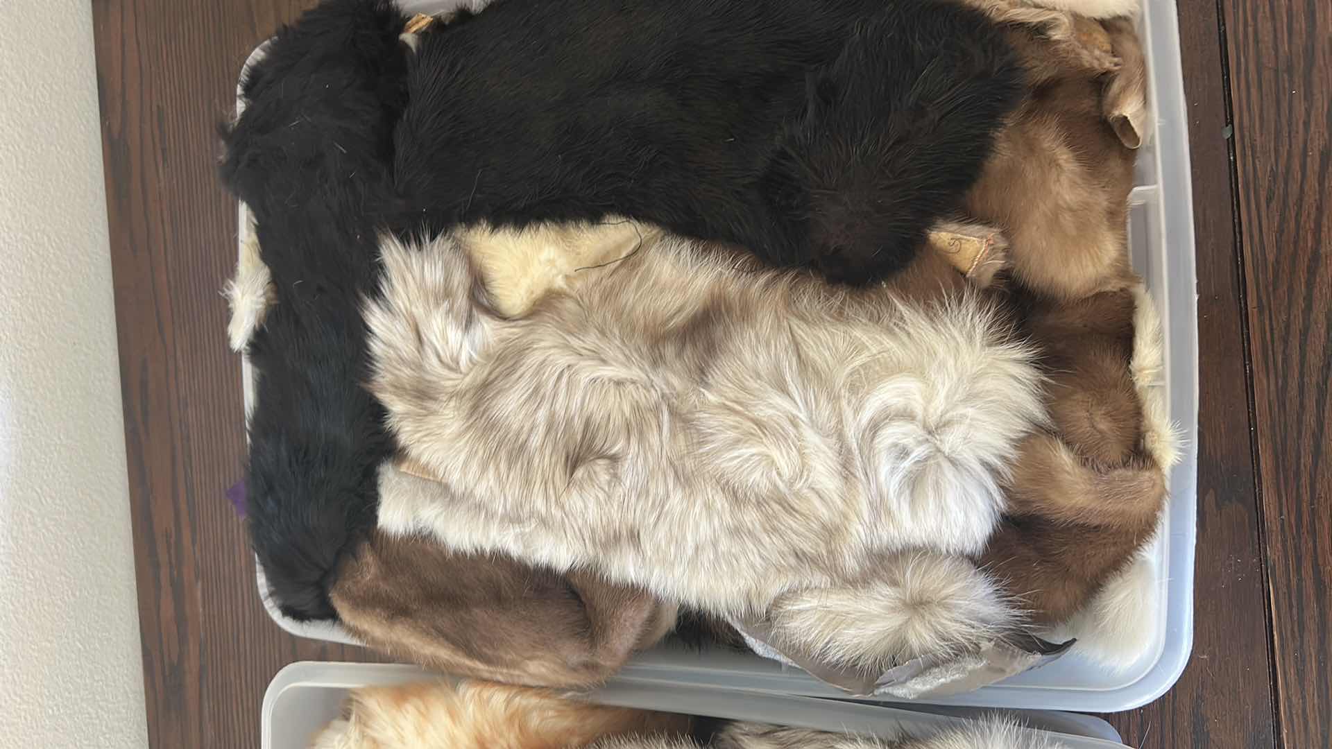 Photo 1 of CONTENTS OF 3 PLASTIC CONTAINERS FURRY FABRIC SOME ANIMAL