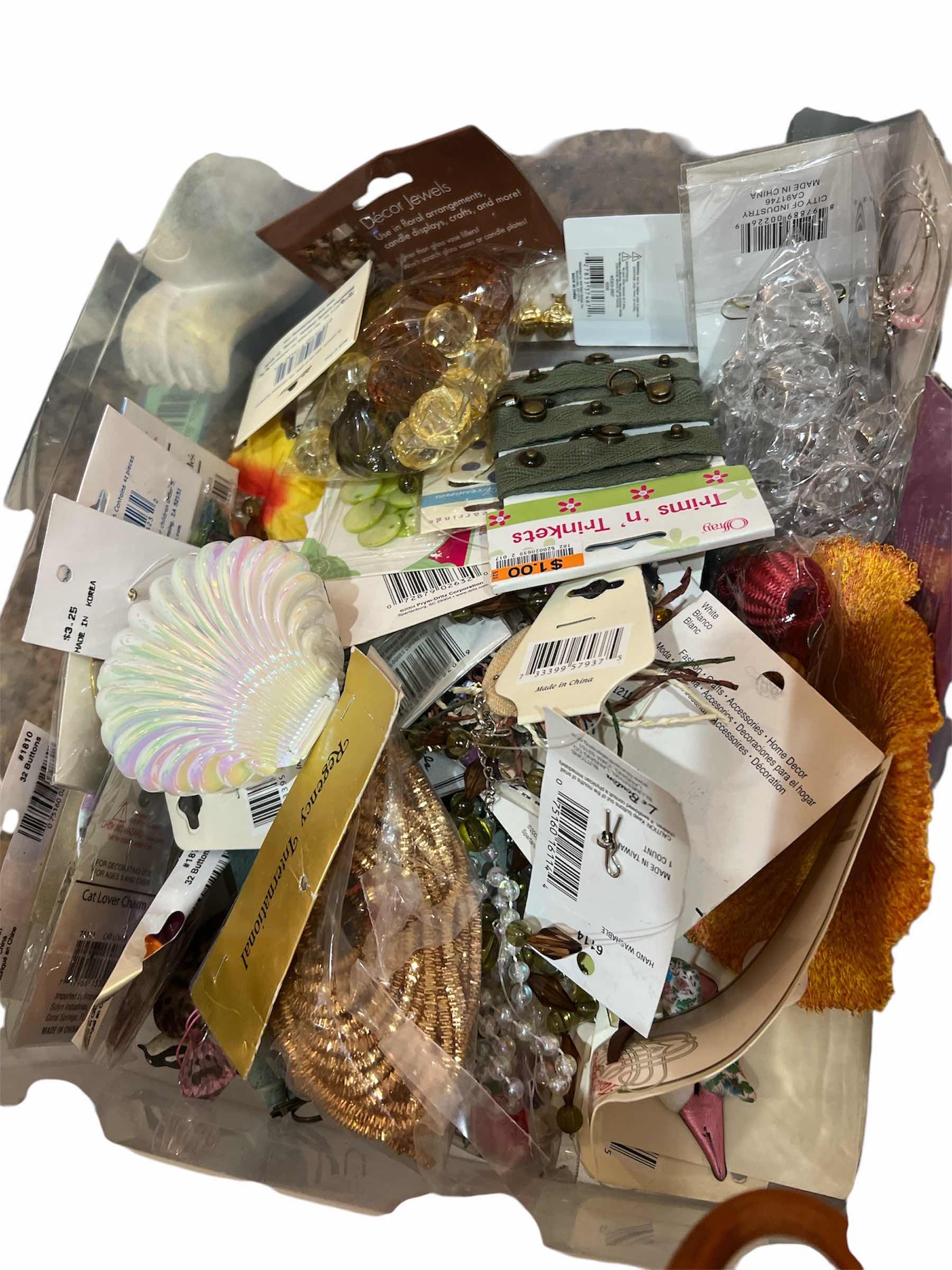 Photo 1 of BOX OF SEQUINS, BEADS, BUTTONS, TRINKETS AND EMBELLISHMENTS