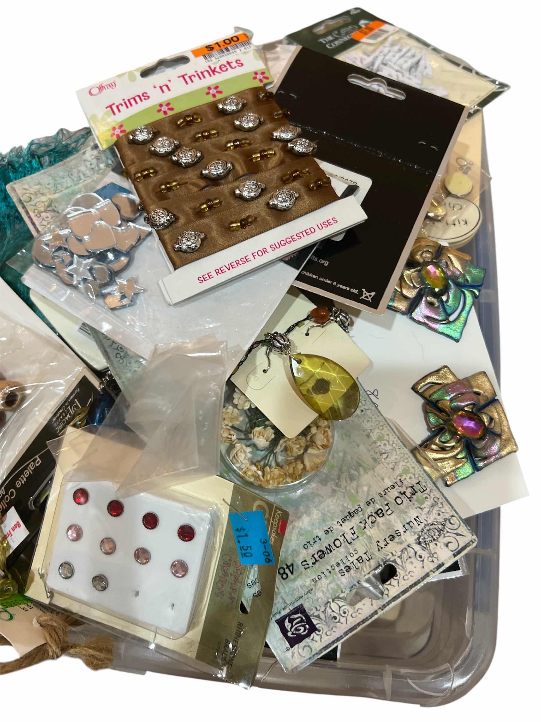 Photo 1 of BOX OF SEQUINS, BEADS, BUTTONS, TRINKETS AND EMBELLISHMENTS