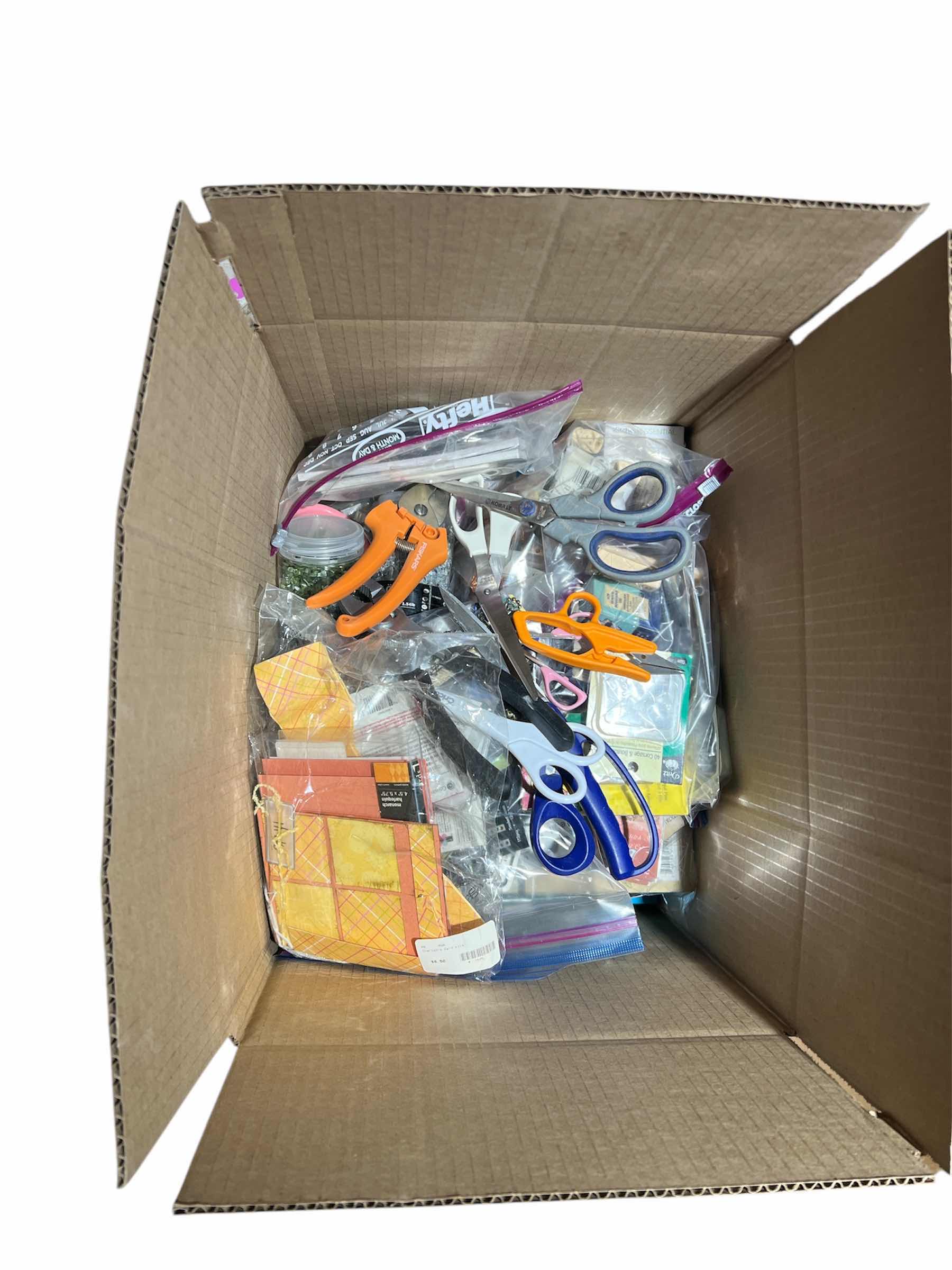 Photo 1 of BOX OF SCISSORS, CRAFTING SUPPLIES AND MORE