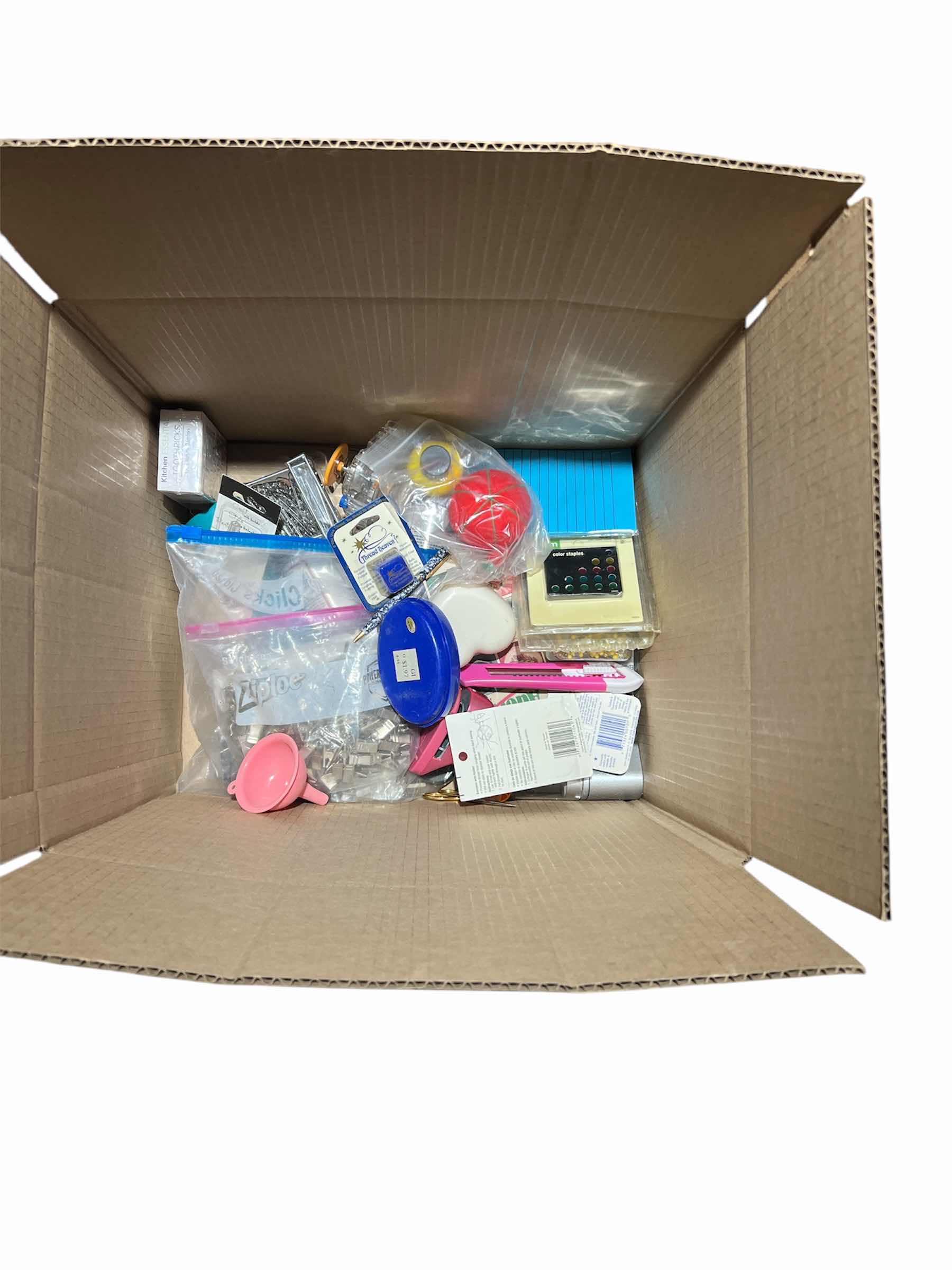 Photo 1 of BOX OF SCISSORS, CRAFTING SUPPLIES AND MORE