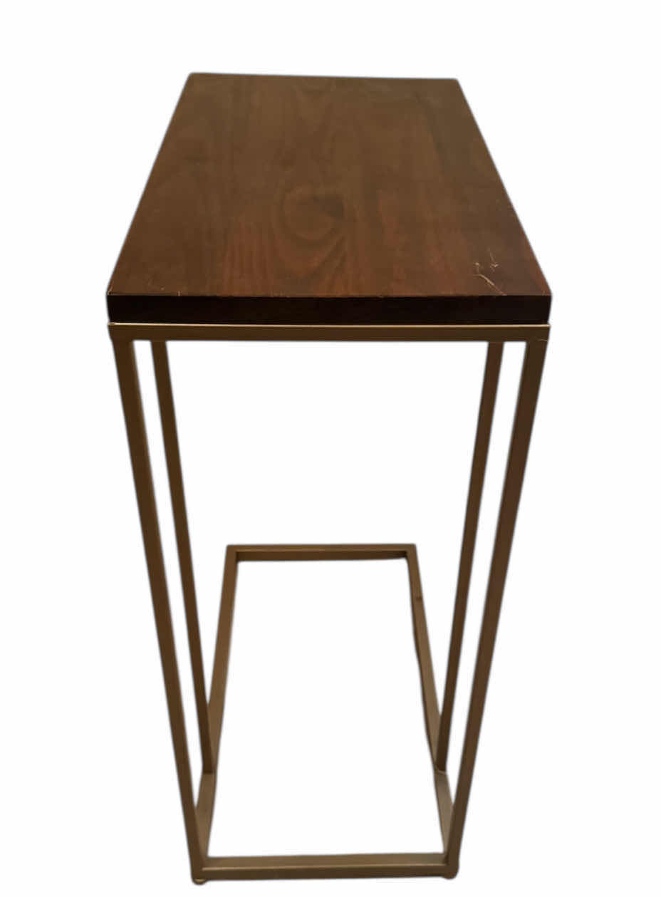 Photo 1 of SIDE TABLE, C- SHAPED WND TABLE, METAL AND WOODEN TABLE 20” X 11” X H26.5”