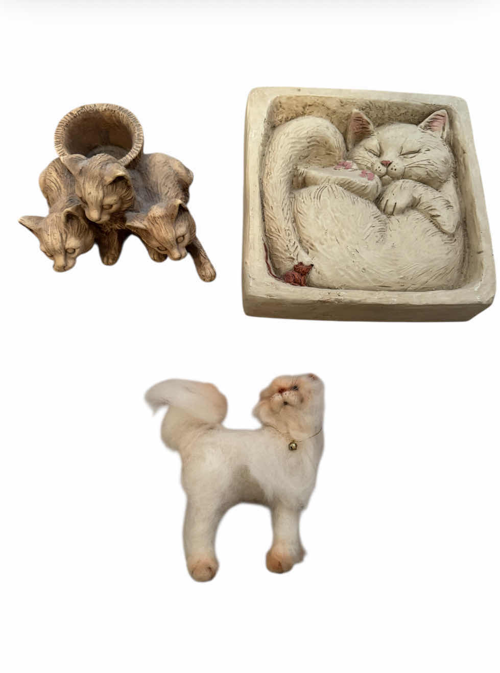 Photo 1 of 6-CAT HOME DECOR, HOME ESSENTIALS, TISSUE BOX COVER, CAT CANDLE HOLDER, HANDMADE CAT FIGURE, CERAMIC CAT FIGURES, CAT RESIN FRAME TISSUE BOX COVER 5” X 5” X H6” RESIN CAT FRAME  8” X 8” X H2”.