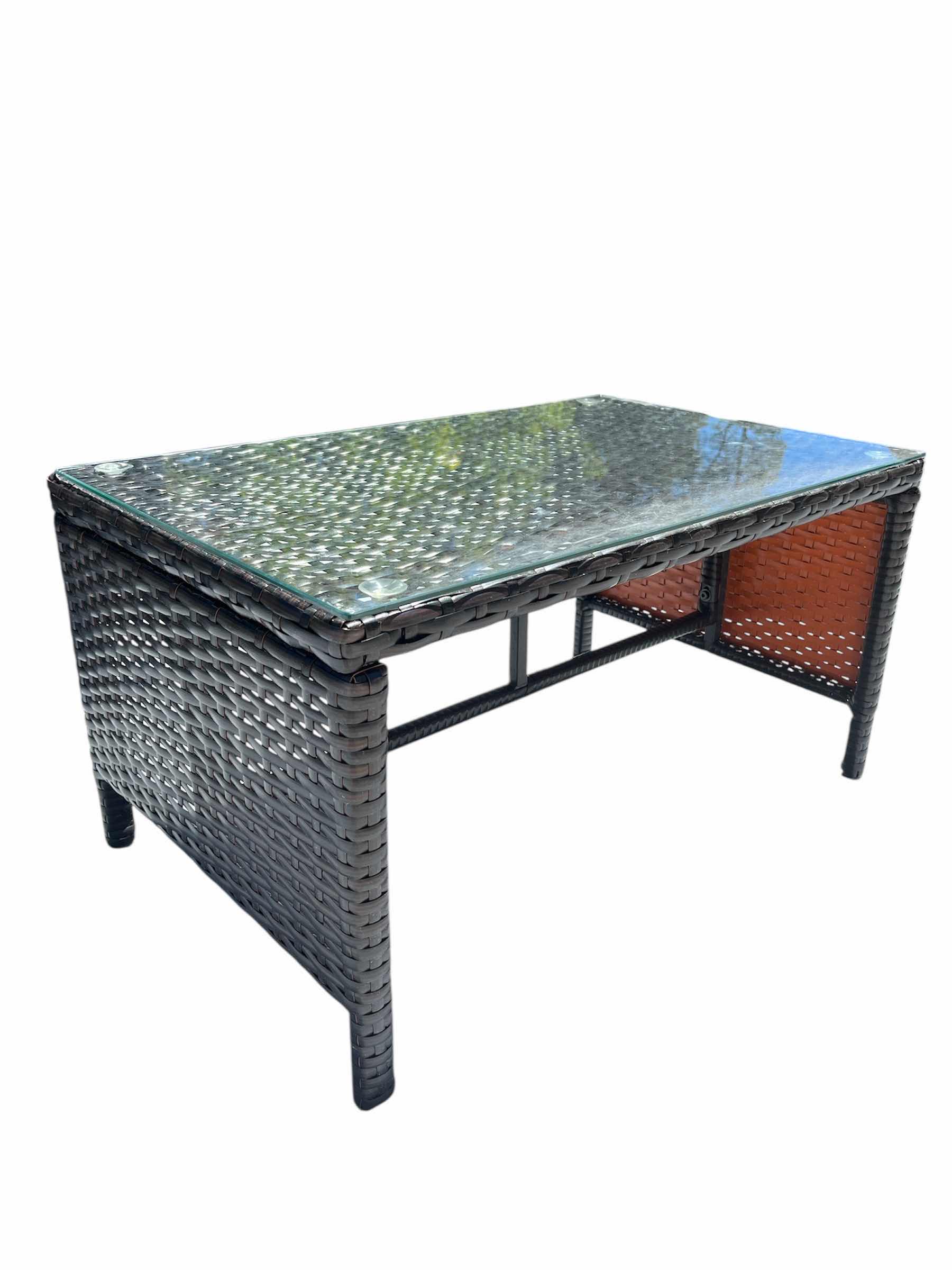 Photo 1 of KADYN PATIO FURNITURE SET PART 3/3 OUTDOOR BROWN WICKER TABLE WITH TEMPERED GLASS TOP