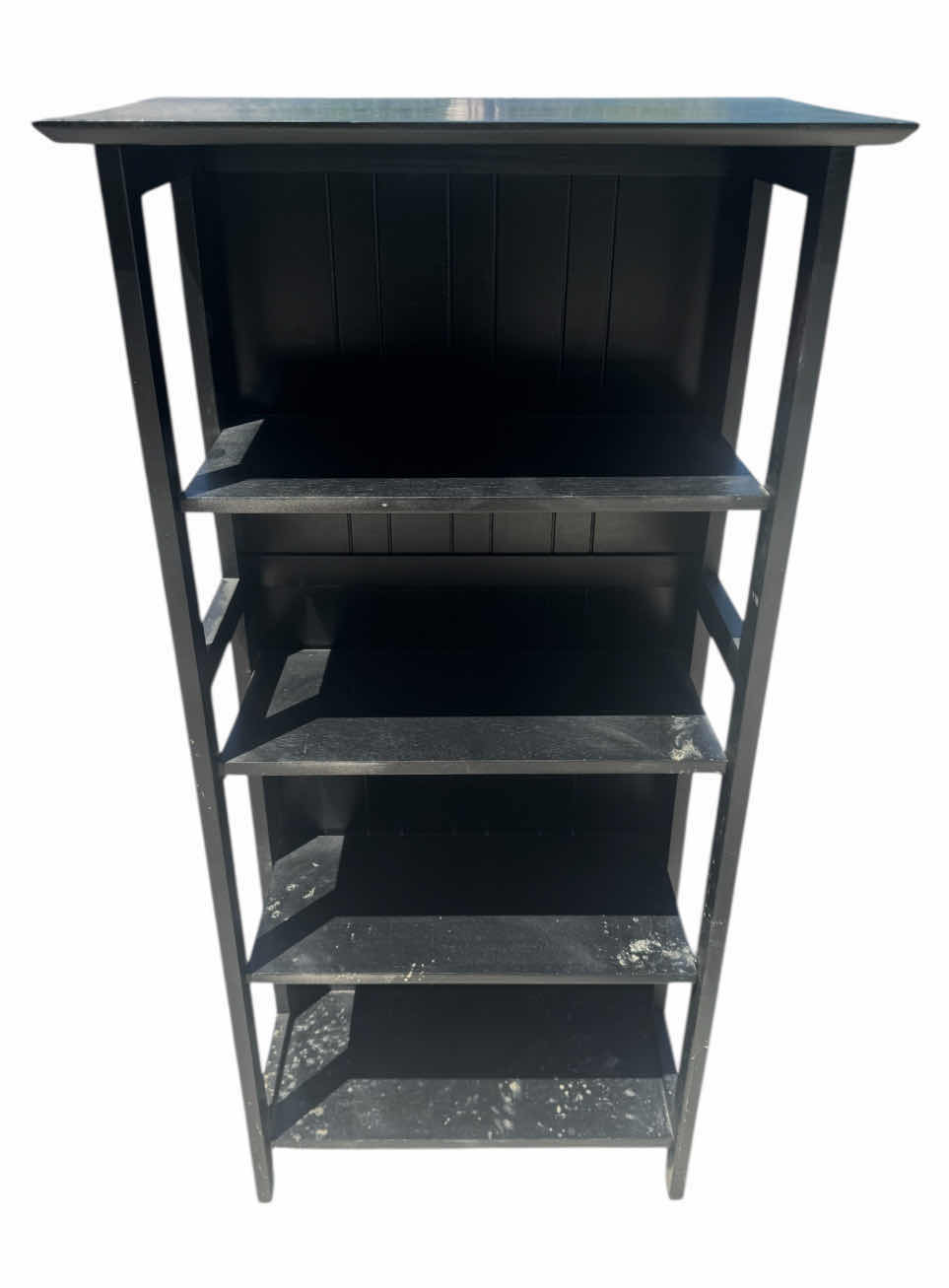 Photo 1 of 2- WOODEN BOOKCASE, WOODEN SHELVES, BLACK
4-TIER SHELF
11.5” X 14” X H49”
8-TIER SHELF
22” X 8” X H73”