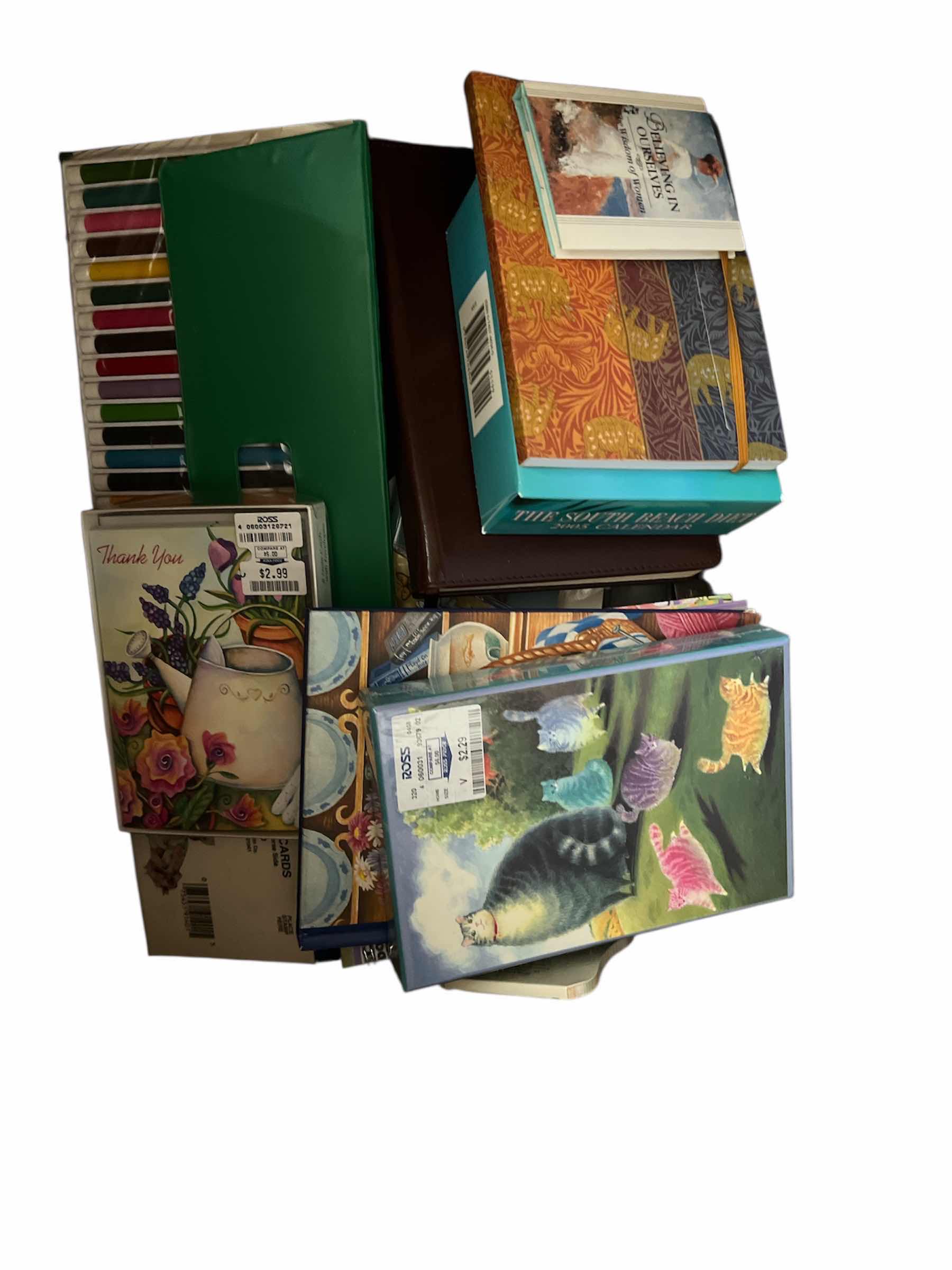 Photo 1 of BOX OF OFFICE SUPPLIES: STATIONARY, NOTE BOOKS, MARKERS AND MORE