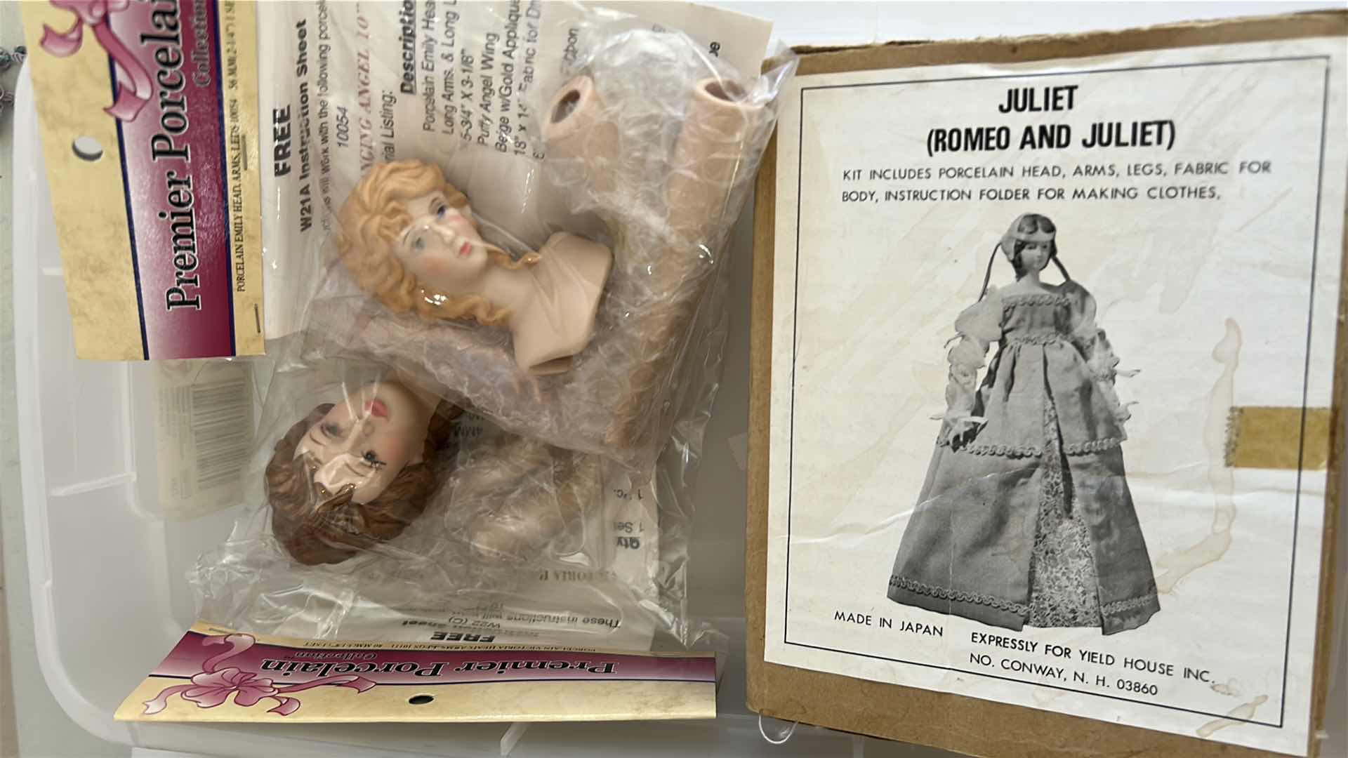 Photo 1 of 4- PLASTIC CONTAINERS SMALL PORCELAIN DOLL KIT RIBBON