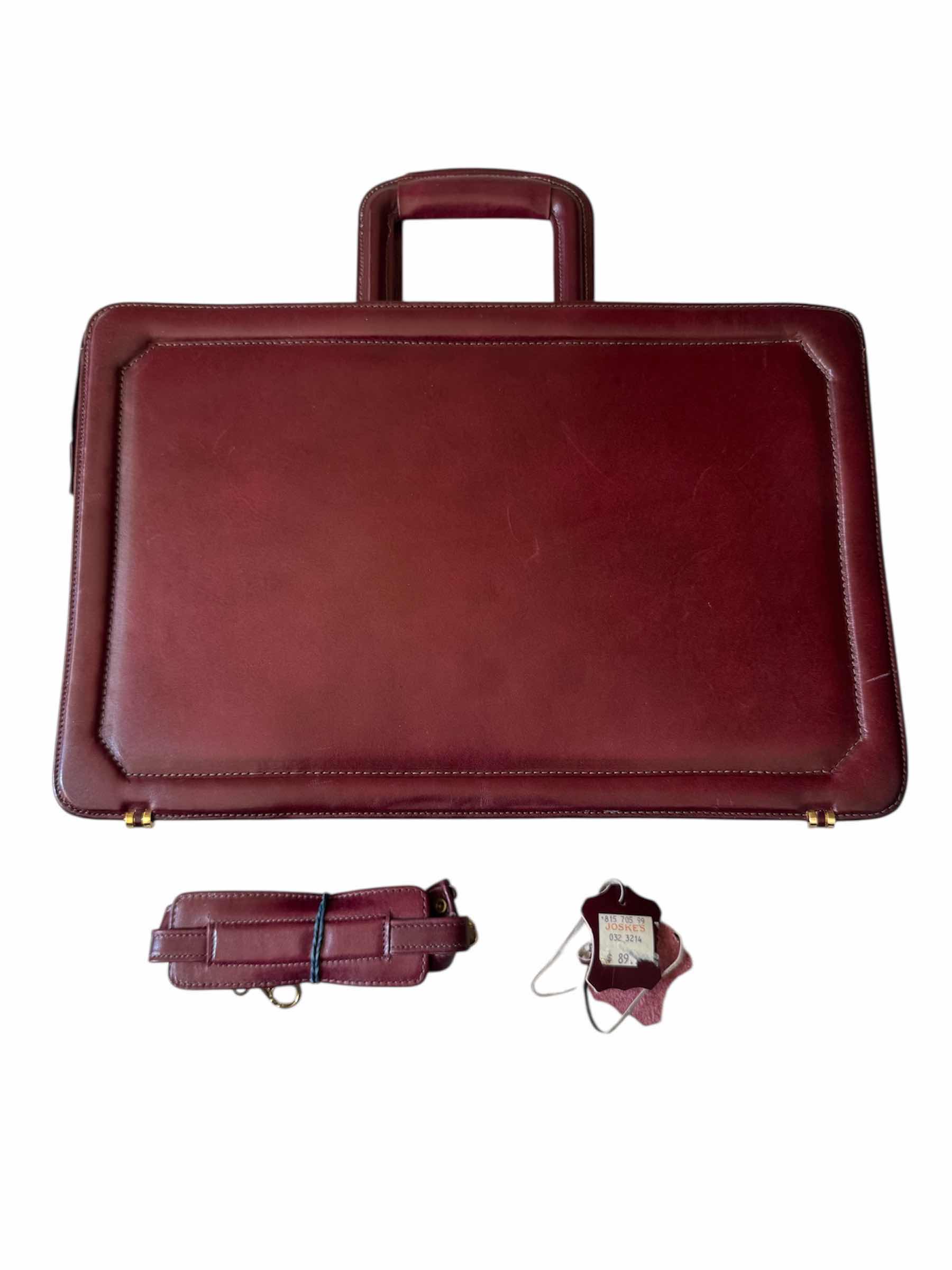 Photo 1 of VINTAGE LEATHER BRIEFCASE BAG BY JOSKE’S, DEEP RED 17” X 3” X H11”