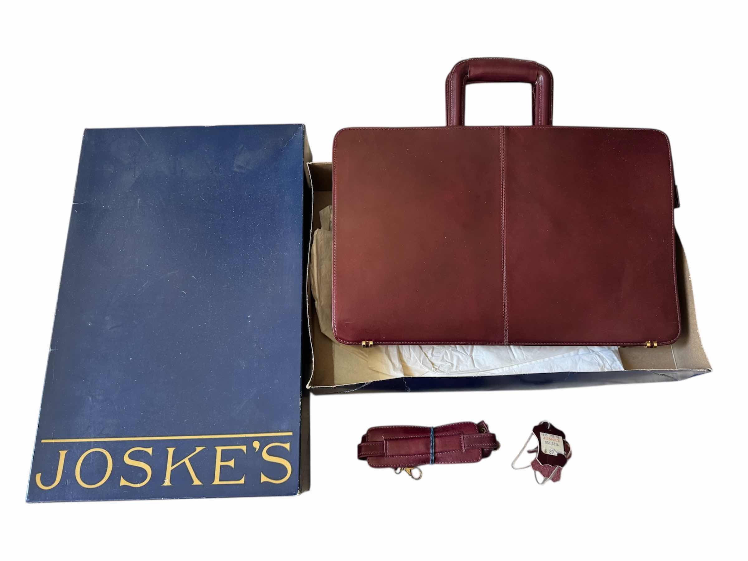 Photo 1 of VINTAGE LEATHER BRIEFCASE BAG BY JOSKE’S, DEEP RED 17” X 3” X H11”