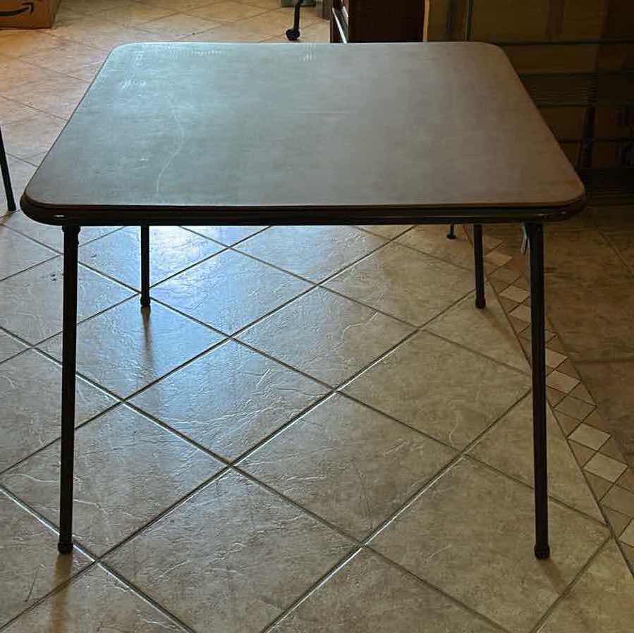Photo 1 of CARD TABLE W 4 FOLDING CHAIRS  2 Chairs damages