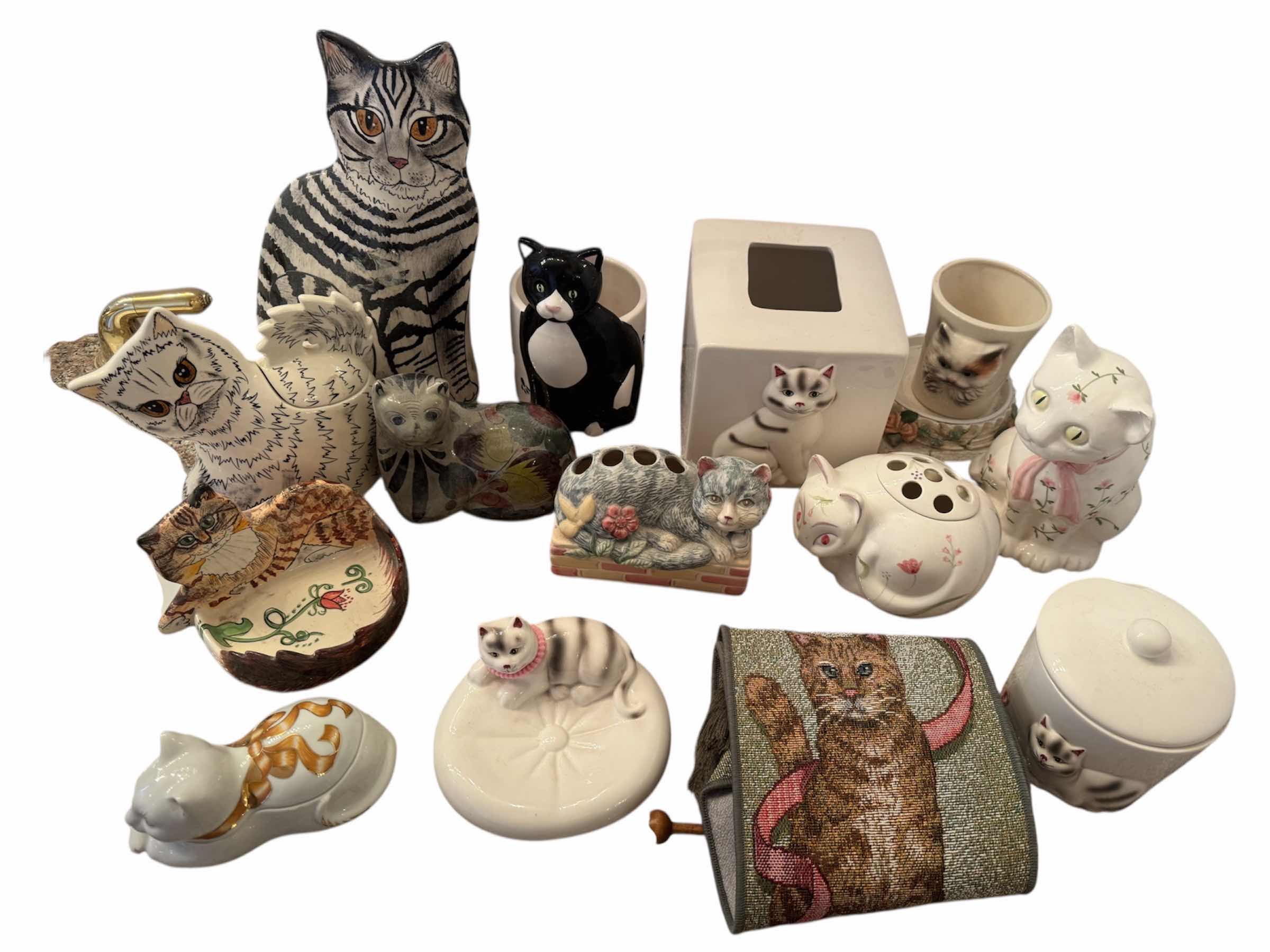 Photo 1 of ASSORTMENT OF CAT BATHROOM DECOR, CAT DECOR, TISSUE BOX, TOOTHBRUSH HOLDER, SOAP HOLDER