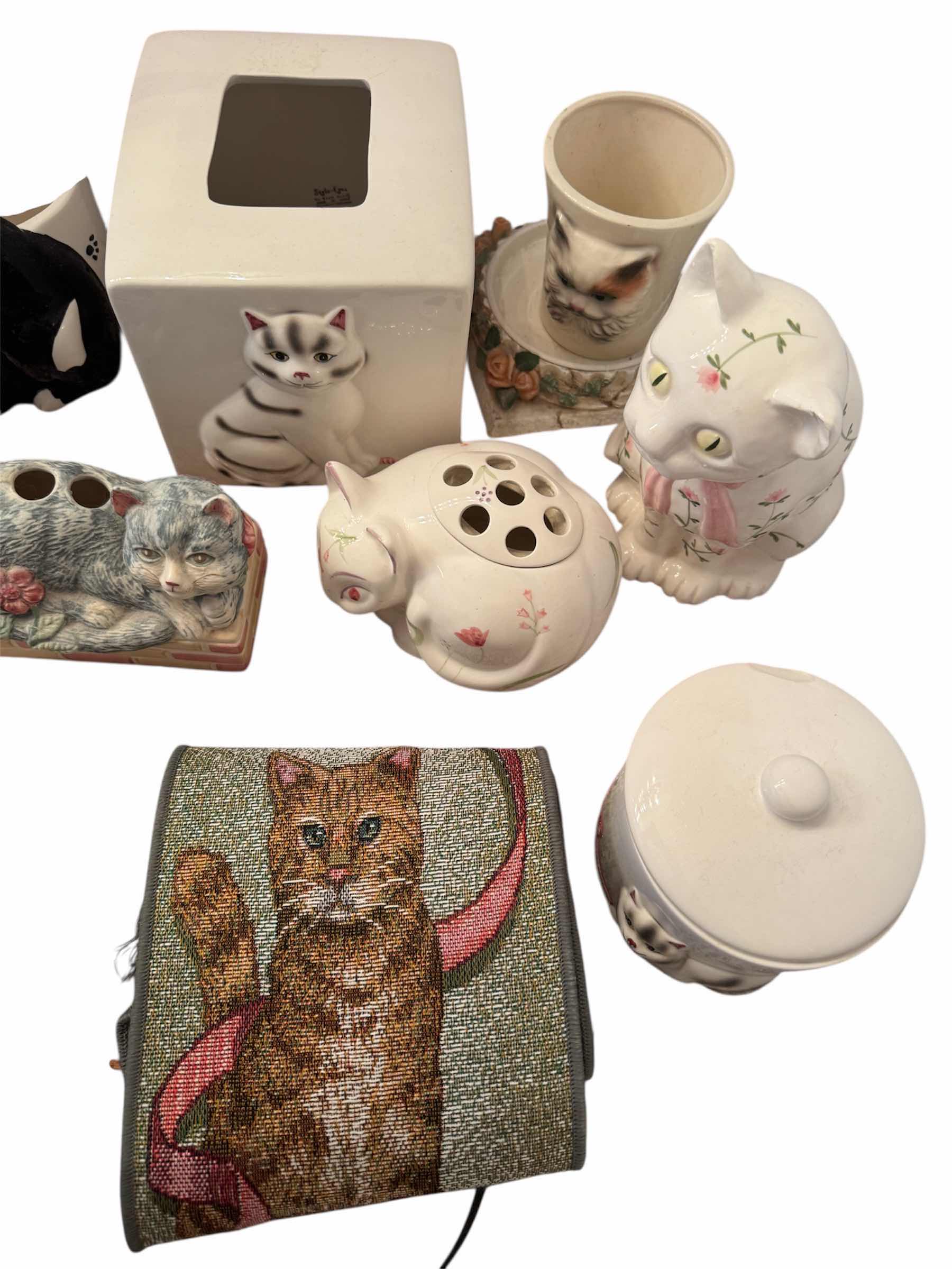 Photo 1 of ASSORTMENT OF CAT BATHROOM DECOR, CAT DECOR, TISSUE BOX, TOOTHBRUSH HOLDER, SOAP HOLDER
